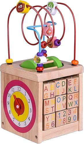 FUN LITTLE TOYS Cubo de actividades de madera para niños pequeños, juguetes de madera, centro de actividades para bebés, juguetes clásicos de