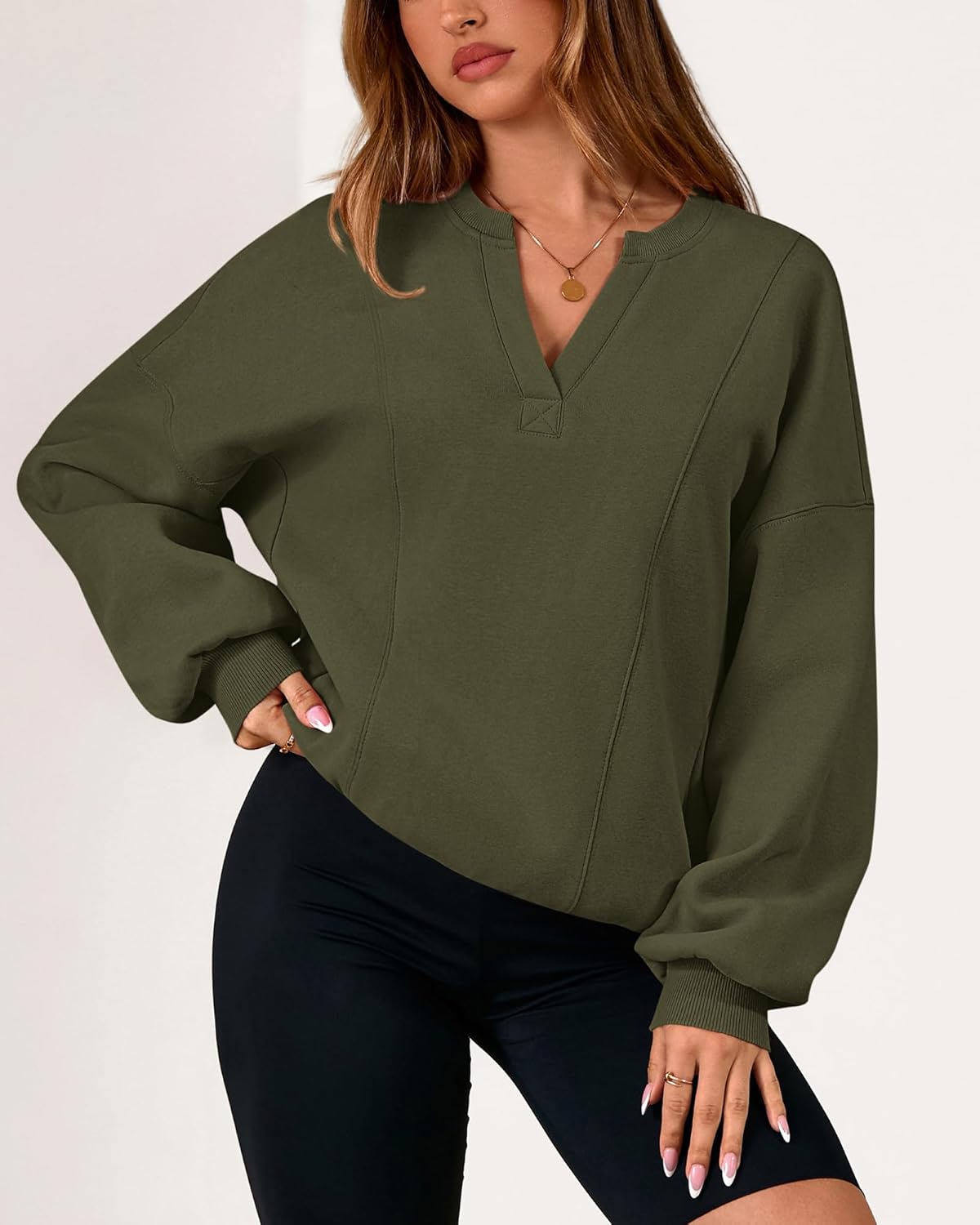dowerme Oversized Sweatshirt for Women Casual Long Sleeve V Neck Comfy Fleece Pullover Tops Pockets Fall Outfits 2025 - Image 6