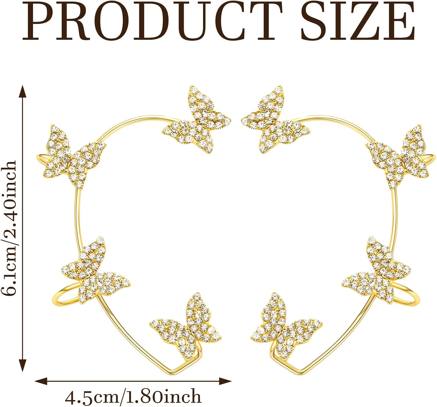 4Pair Gold & Silver Butterfly Earrings for Women,No Piercing Bling Butterfly Tassel Style Rhinestone Fairy Ear Cuffs for Women Jewelry - Image 5