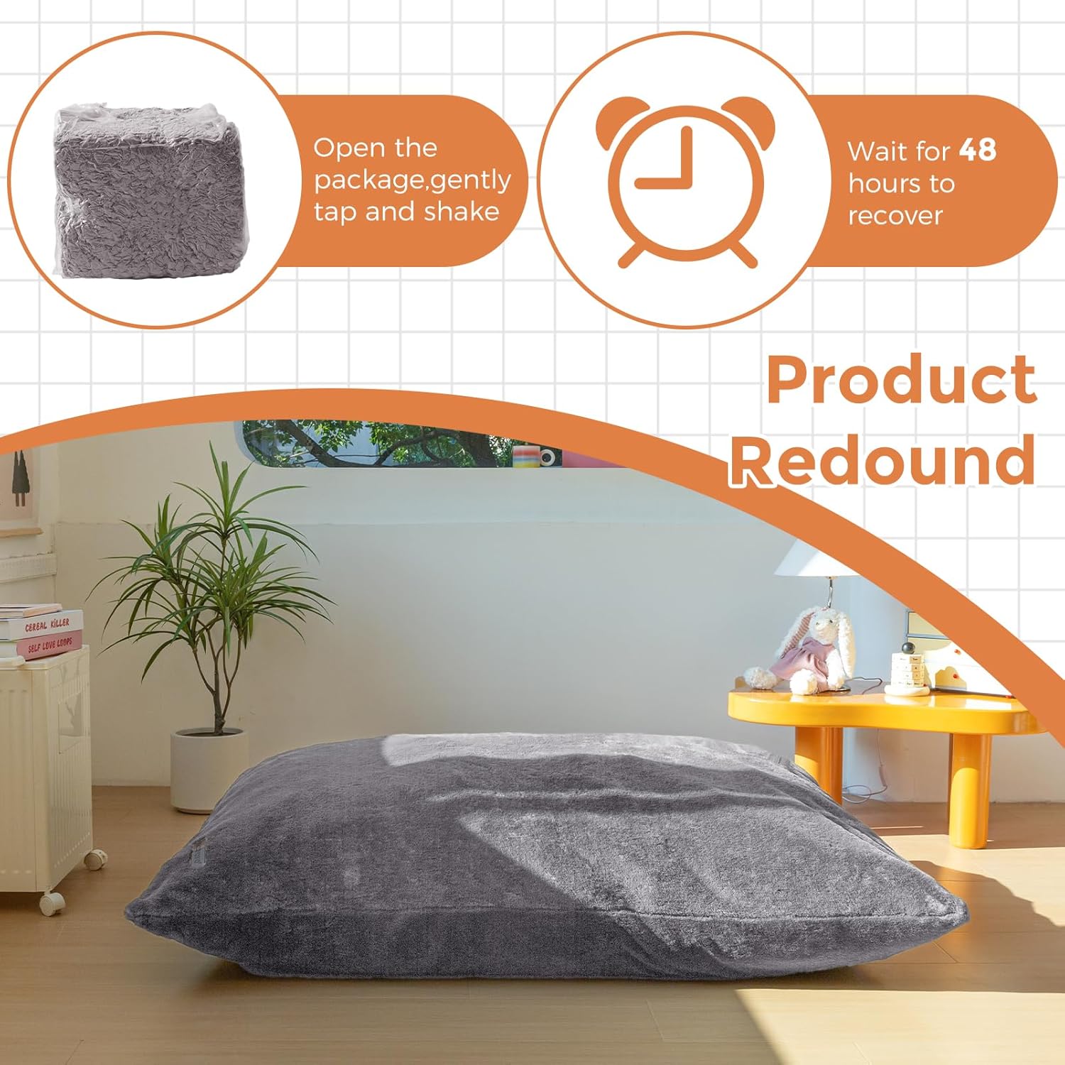 MAXYOYO 3 in 1 Kids Bean Bag Chair Bed, Child Floor Sofa for Gaming, Reading, Faux Fur Floor Mattress with High-Density Foam Filling for Living Room Bedroom