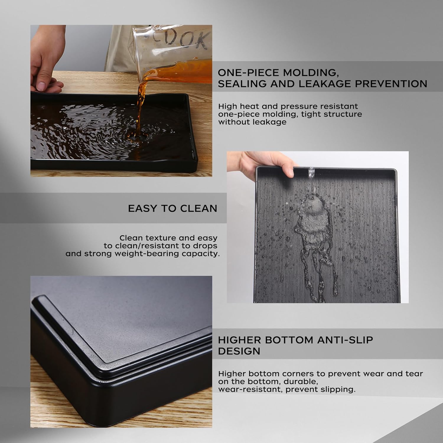 2 PCS Bathroom Tray, Modern Bathroom Tray Countertop, Small Tray for Bathroom, Rectangle Decorative Tray, Multi-Purpose Vanity Tray for Home Kitchen Bathroom Sink Counter (1 Small 1 Medium Black) - Image 3