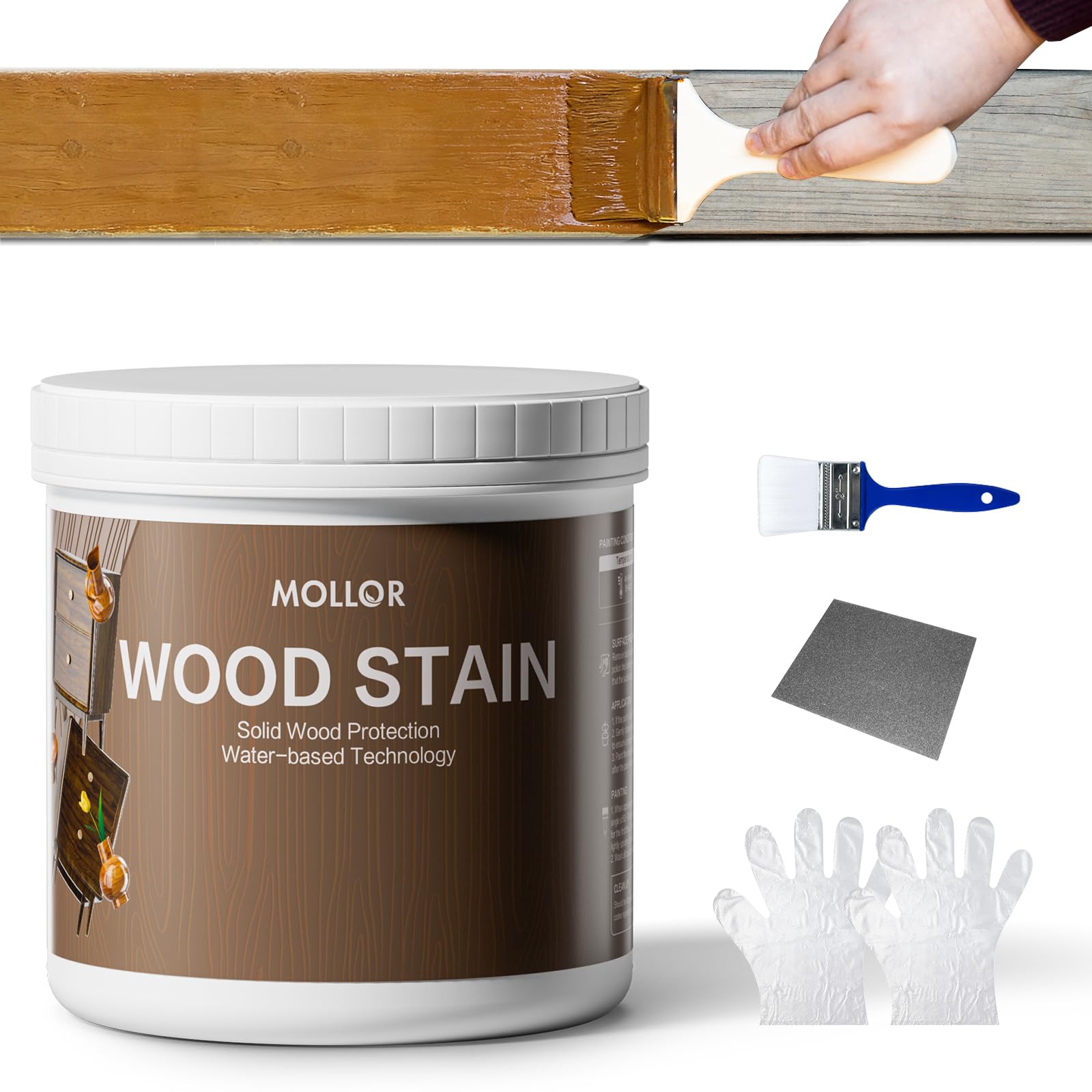 Wood Stain, 500g Water Based Wood Stain and Sealer in One - No Priming, No Top Coat Required, Fast Drying, Low Odor & Non-Toxic, Perfect for Indoor and Outdoor Furniture(Brown Walnut, with Tools)