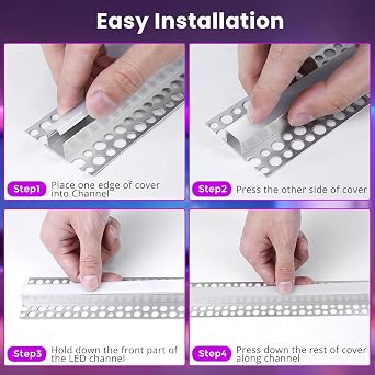 Plaster-in LED Profile 4 Pack, 1M Aluminium LED Channel with Milky Diffuser for 12mm LED Strip, Trimless Recessed Plasterboard Profile for Ceilings & Walls [Energy Class A]