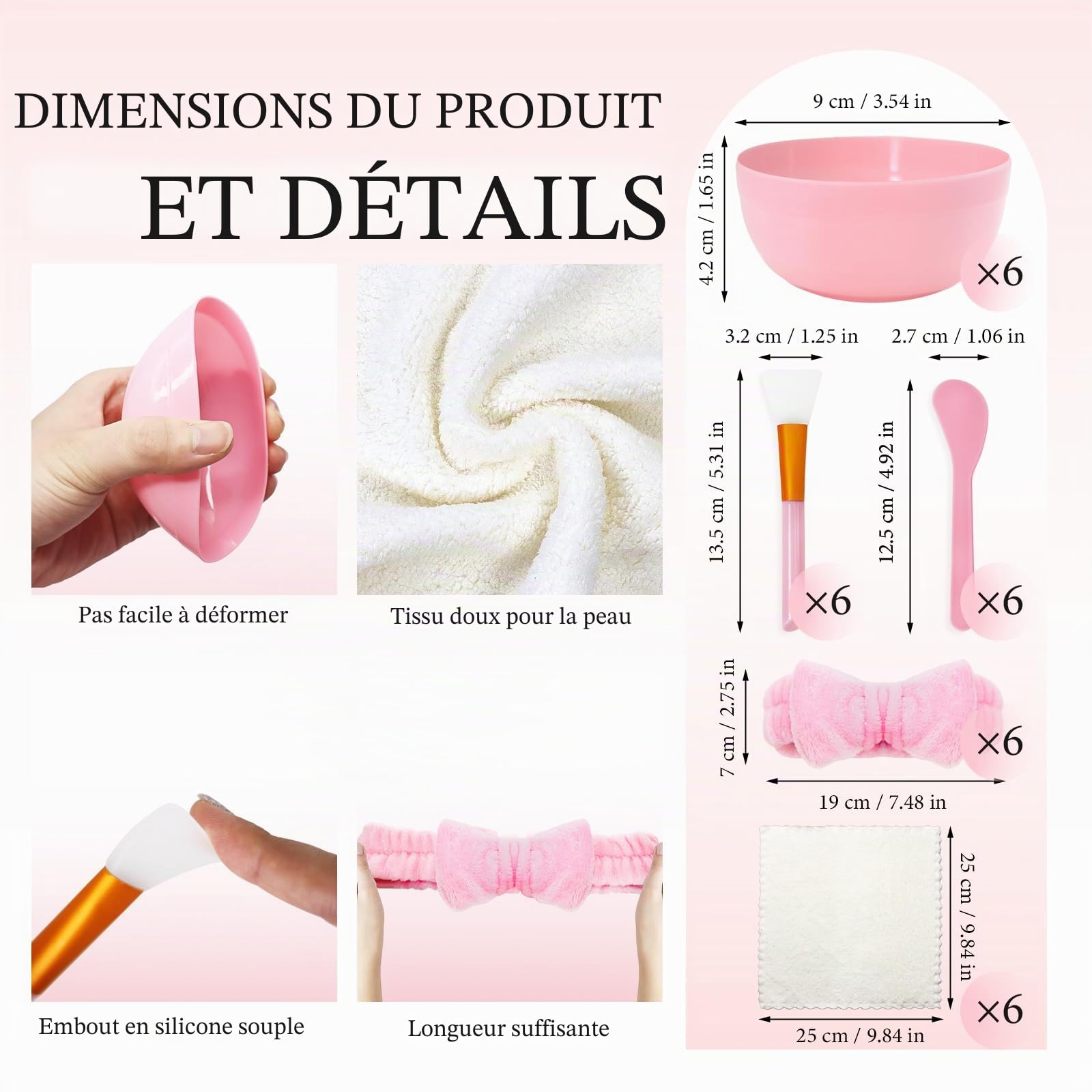 Lot de 6 Kits Spa Rose, 48 Accessoires Beauté pour Soirée Pyjama Fille | 6 Trousses, 6 Bols, 6 Pinceaux, 6 Spatules, 6 Miroirs, 6 Bandeaux, 6 Chouchous et 6 Serviettes pour Anniversaires et Cadeaux