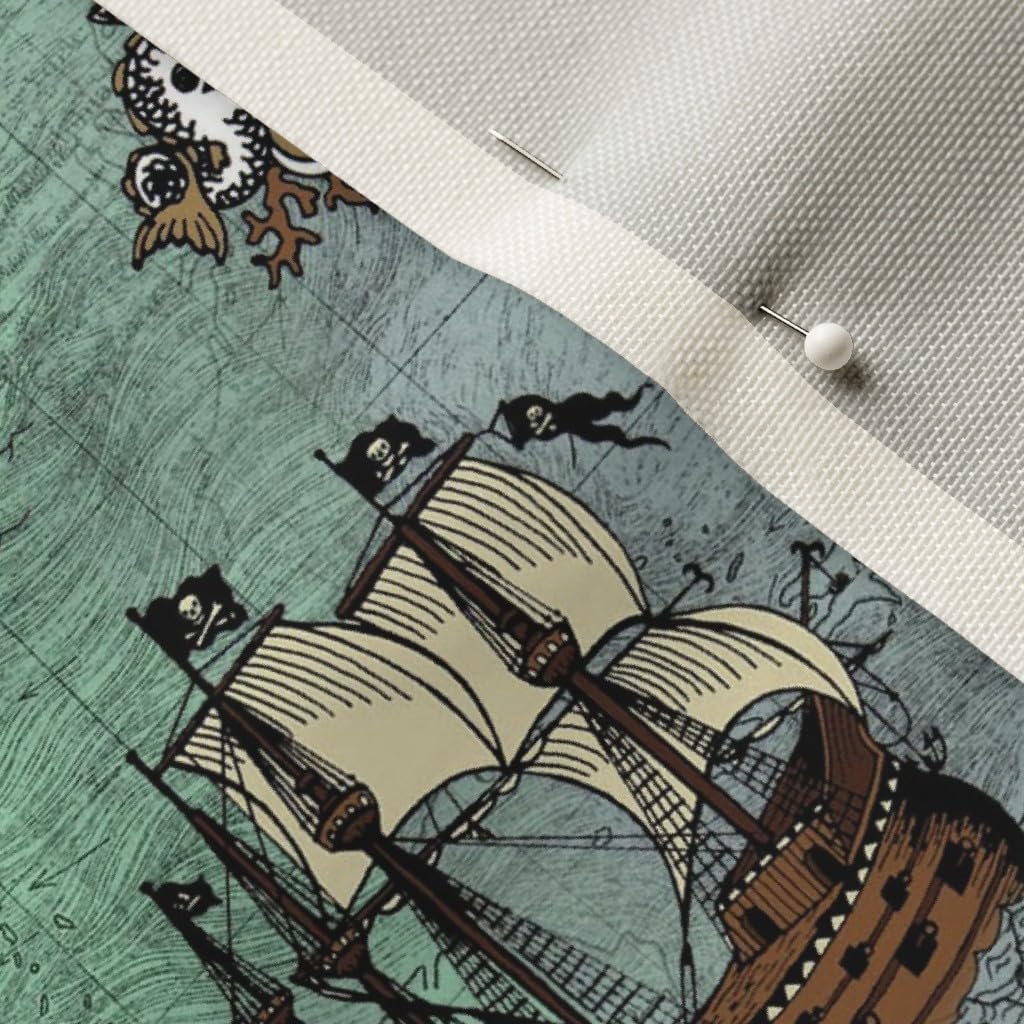 Spoonflower Fabric - Pirate Ships Map Blue Small Nautical Anchor Maritime Sailing Sailor Printed on Upholstery Velvet Fabric Fat Quarter - Upholstery Home Decor Bottomweight Apparel