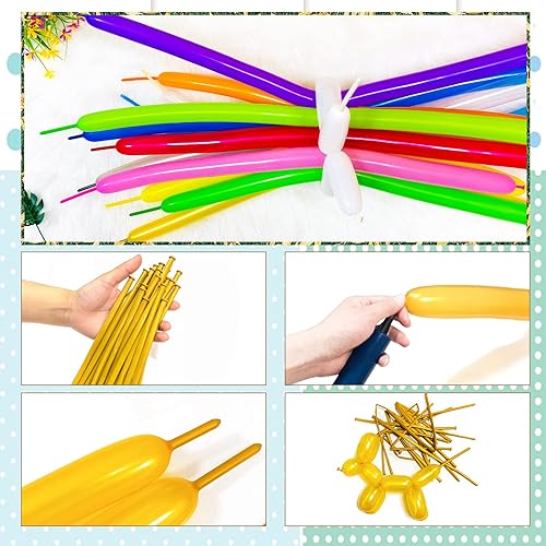 Miniatura 6 de Globos dorados del 260 globos gruesos de látex brillante, globos largos dorados para animales de globo, 100 globos dorados largos y delgados para