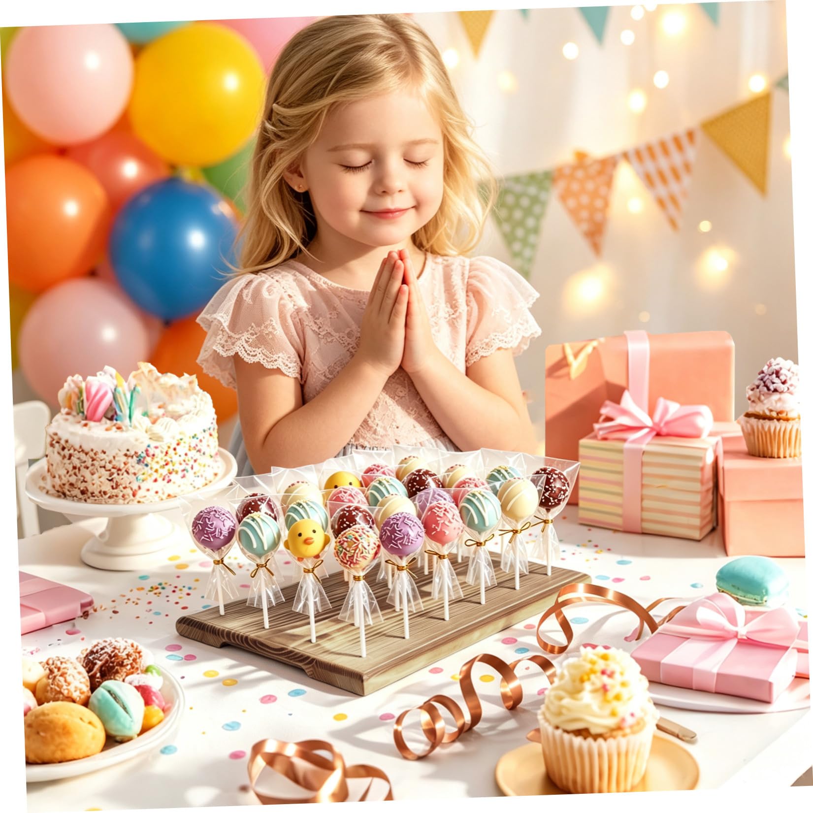 DOITOOL Cake Pop Präsentationsständer mit 24 Löchern für Hochzeiten | Holzsockel, Stiele, Geschenktüten und Drehverschlüsse, Glatte Oberfläche, Leicht zu Reinigen, Sichere Aufstellung