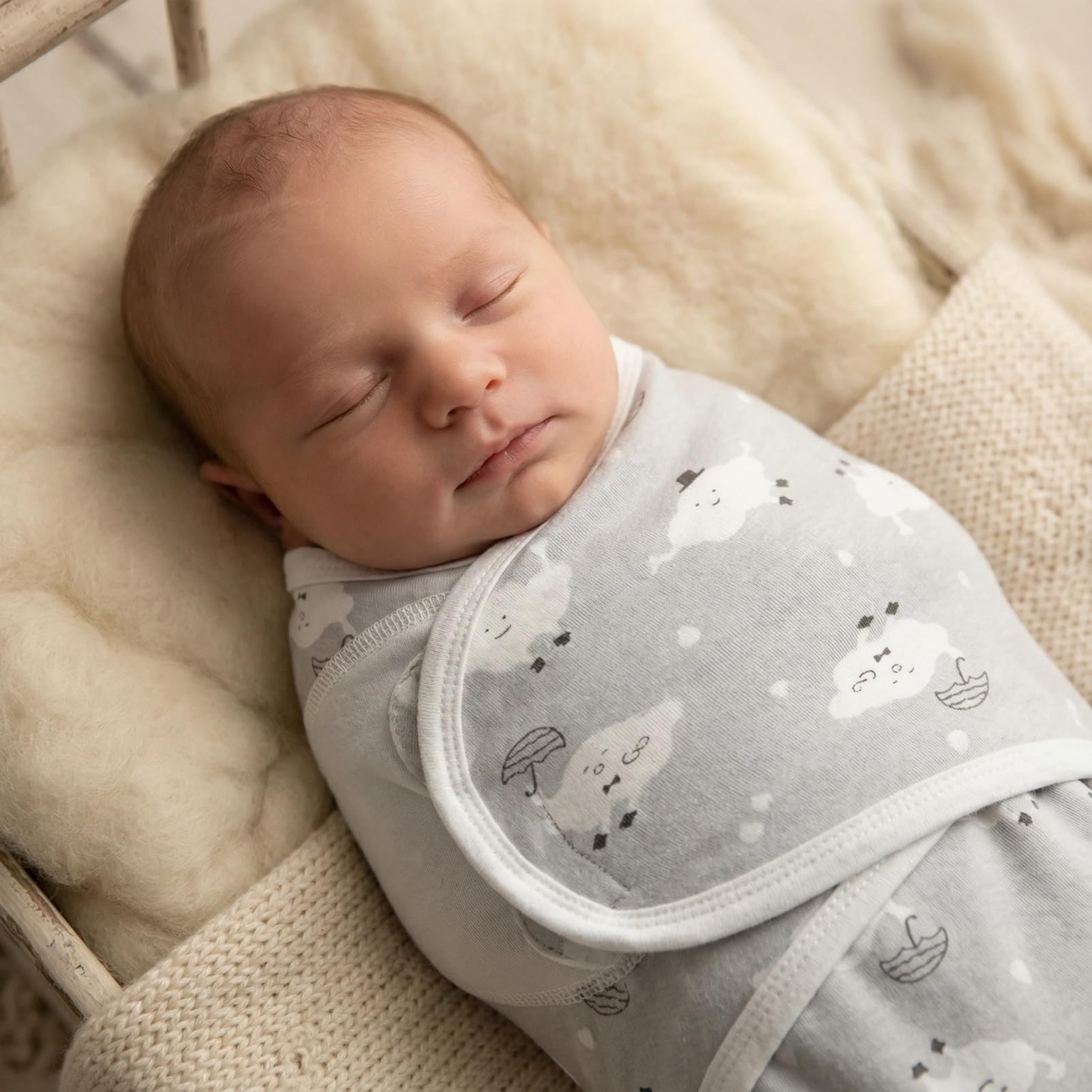 AUFIKR 3-Piece Baby Swaddle Set, Swaddle Blanket 0-3 Months, Newborn Sleeping Bag, Baby Essentials for Newborn (Sheep - Image 3