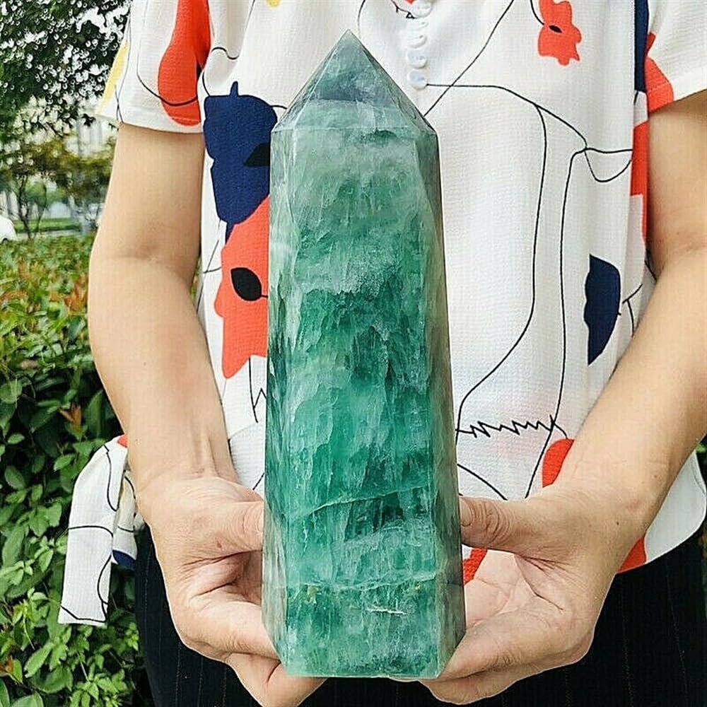 KJEBVHIRS Green Fluorite Plate Obelisk Crystal Column Ornaments (Size : 600g-650g)