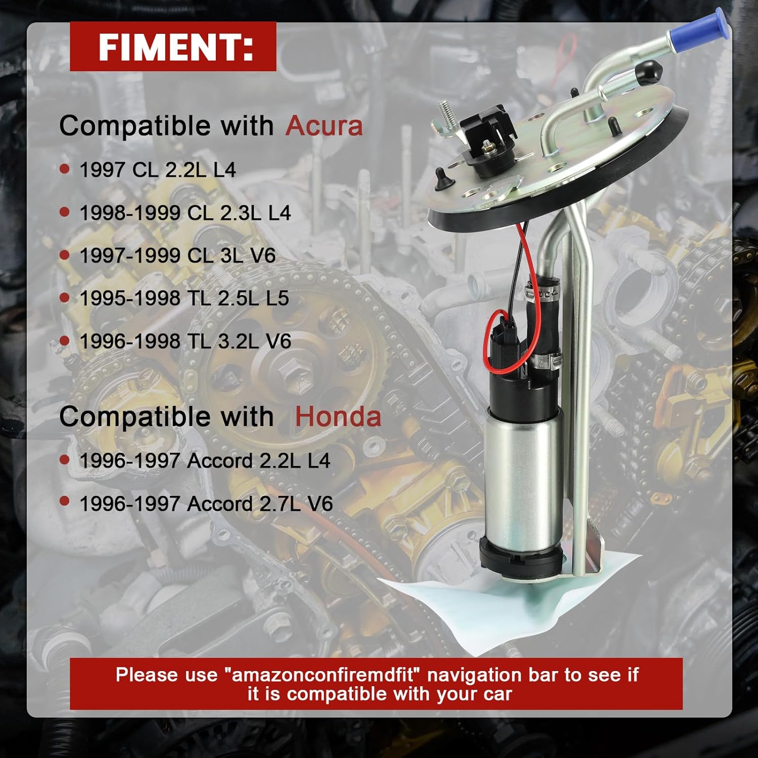 E8349H Electric Fuel Pump Module Assembly Compatible with Acura CL 1997-1999, TL 1995-1998,Compatible with Honda Accord 1996-1997, 2.2L 2.7L 2.3L 3.0L Gas Replaces# SP8349H 17040SV1L02