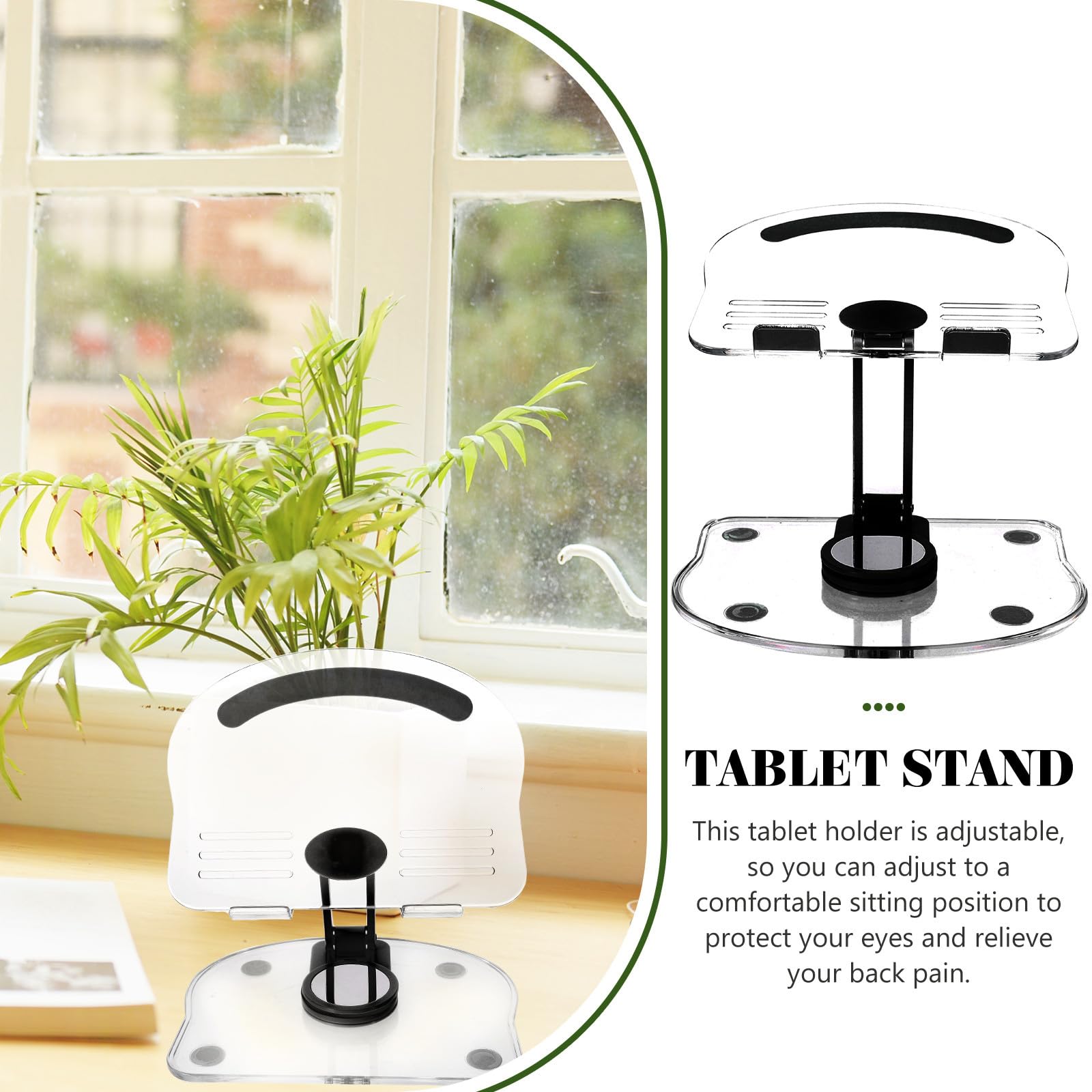 BESPORTBLE Soporte para Tableta de Acrílico Negro, Plegable y Giratorio, Antideslizante para Escritorio, Soporte Ajustable Compacto Adecuado para Oficina, Biblioteca y Cocina, 1 Unidad