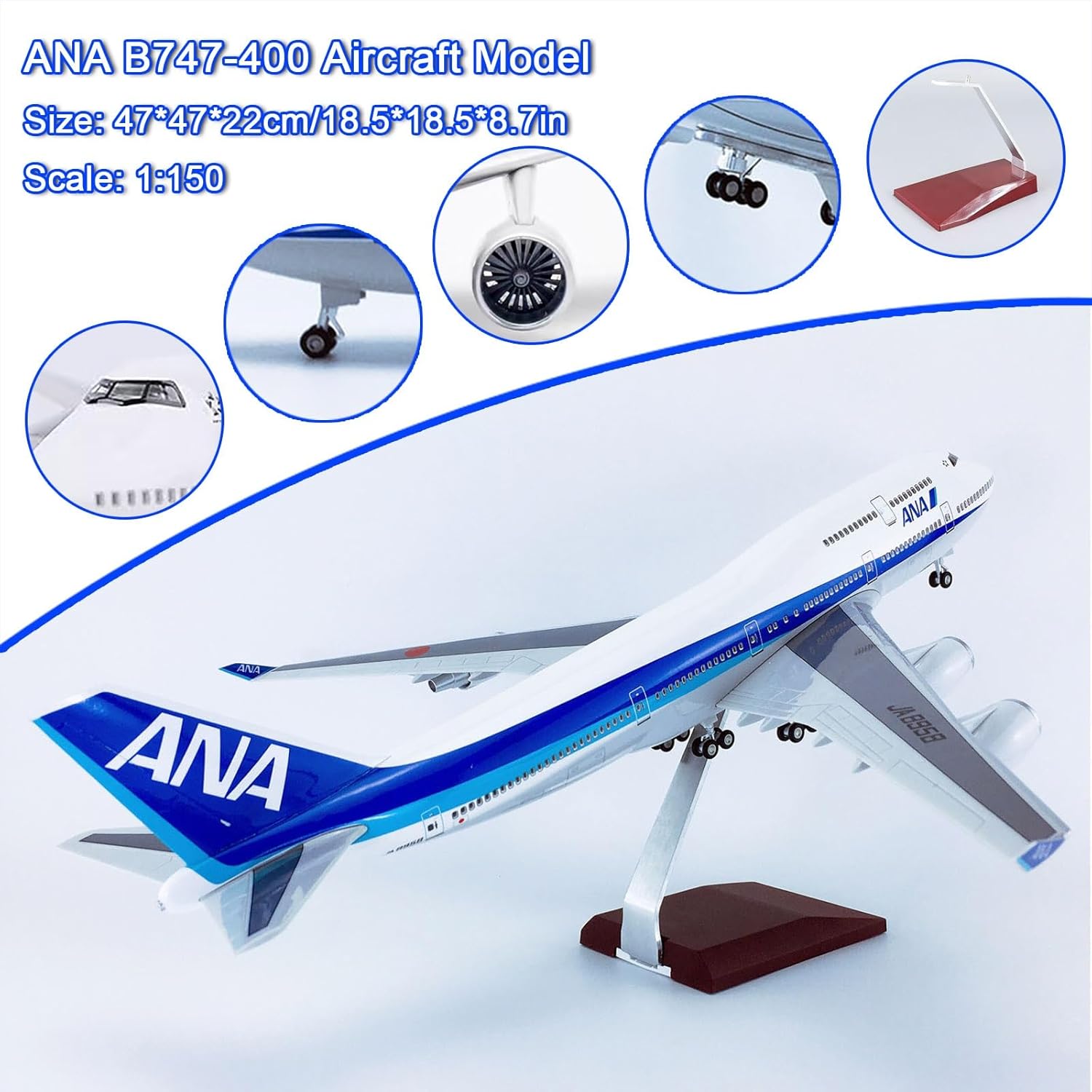 18.5インチ 1:150スケール 飛行機模型 ANA B747-400 航空機 飛行機模型 ジェット機 コレクション用 樹脂製 ホ