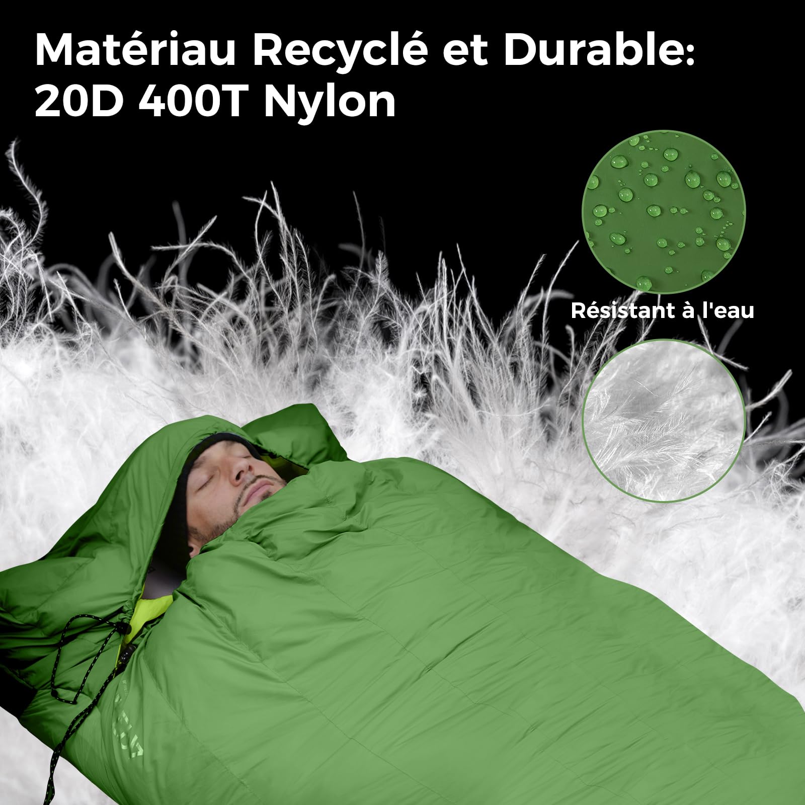 ATEPA Sac de couchage en duvet, sac de couchage d'extérieur pour la chaleur et l'eau, 3 en 1, convient pour 3 saisons, idéal pour les adultes en voyage, camping, peut être combiné avec un tapis