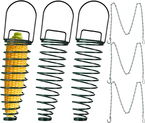 Comedero para mazorcas de maíz con cadena de extensión de 35 pulgadas para ardillas y otros suministros de alimentación en el patio trasero (3