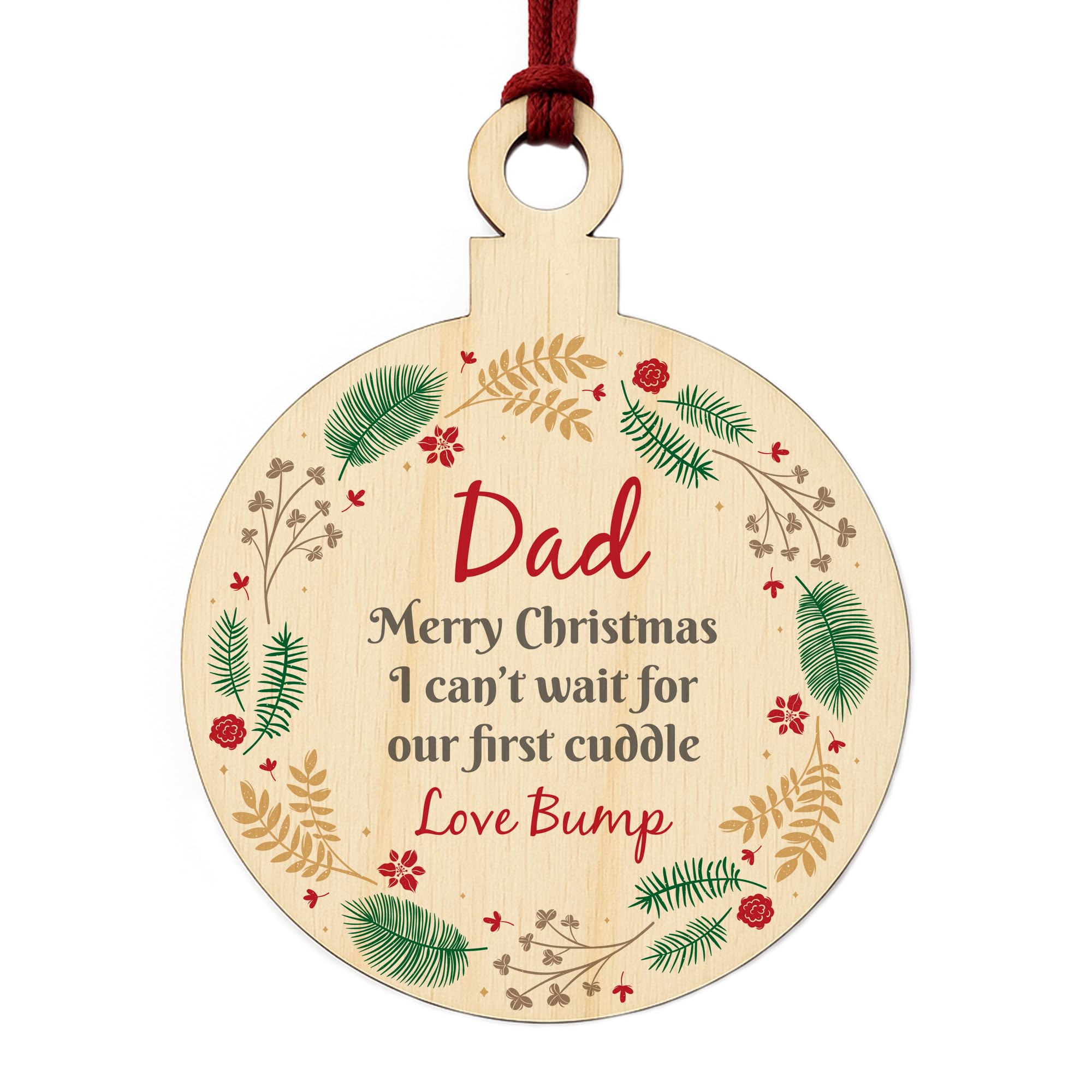 Red Ocean Merry Christmas Dad To Be From Bump Wood Bauble For New Dad Christmas Tree Decoration Baby Bump Beautiful Keepsake
