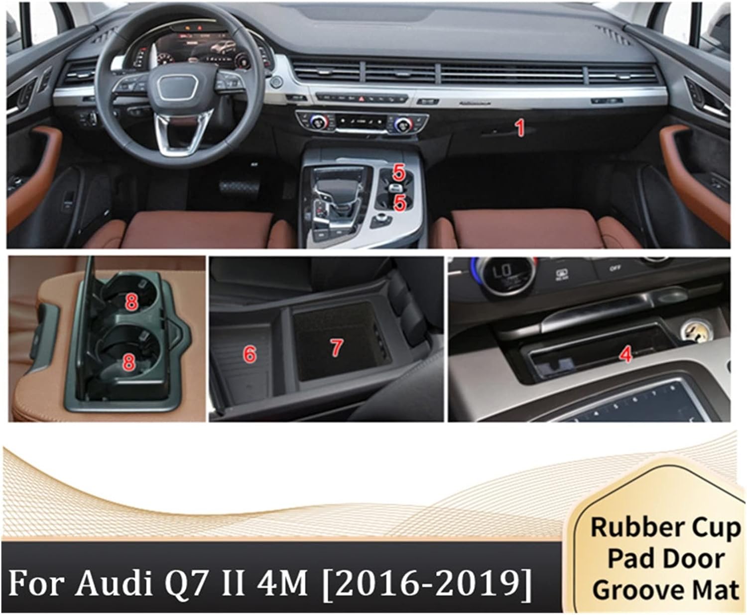 Car Interior Dcoration Mat Anti-Slip Gate Slot Cup Mat for Q7 4M 2016-2019 Rubber Coaster Accessories Cup Cushion Car Styling Stickers (White)