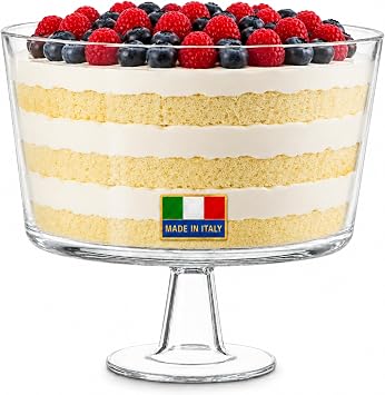Godinger Trifle Bowl, Fruit Bowl, Italian Made Crystal Glass Footed Trifle Bowls, Dessert Display Cake Stand - Made in Italy