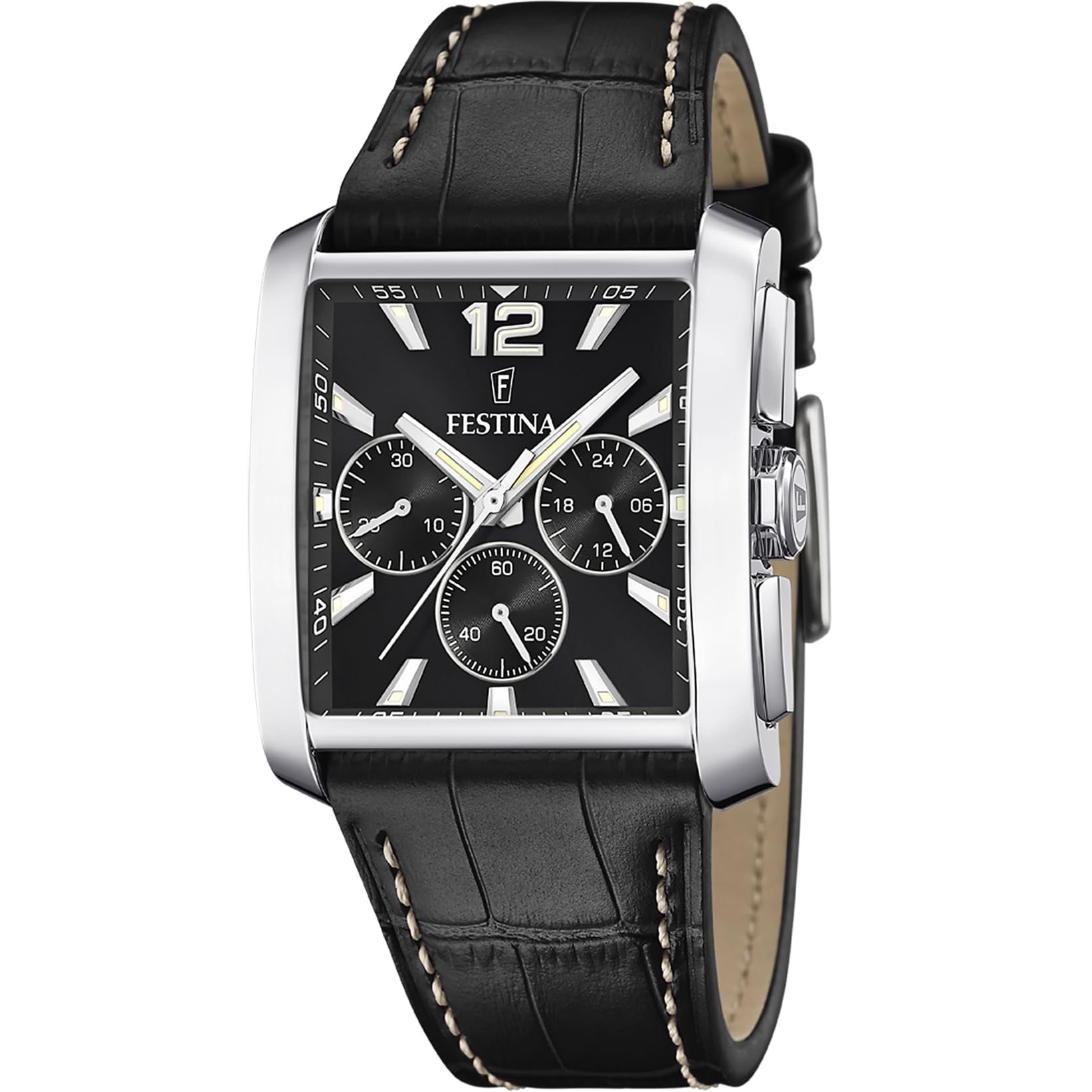 Festina Analogowy zegarek męski ze skórzanym paskiem - mechanizm kwarcowy - chronograf - szkło mineralne o wysokiej wytrzymałości - wodoodporny 5 ATM - elegancki F20636 na placu