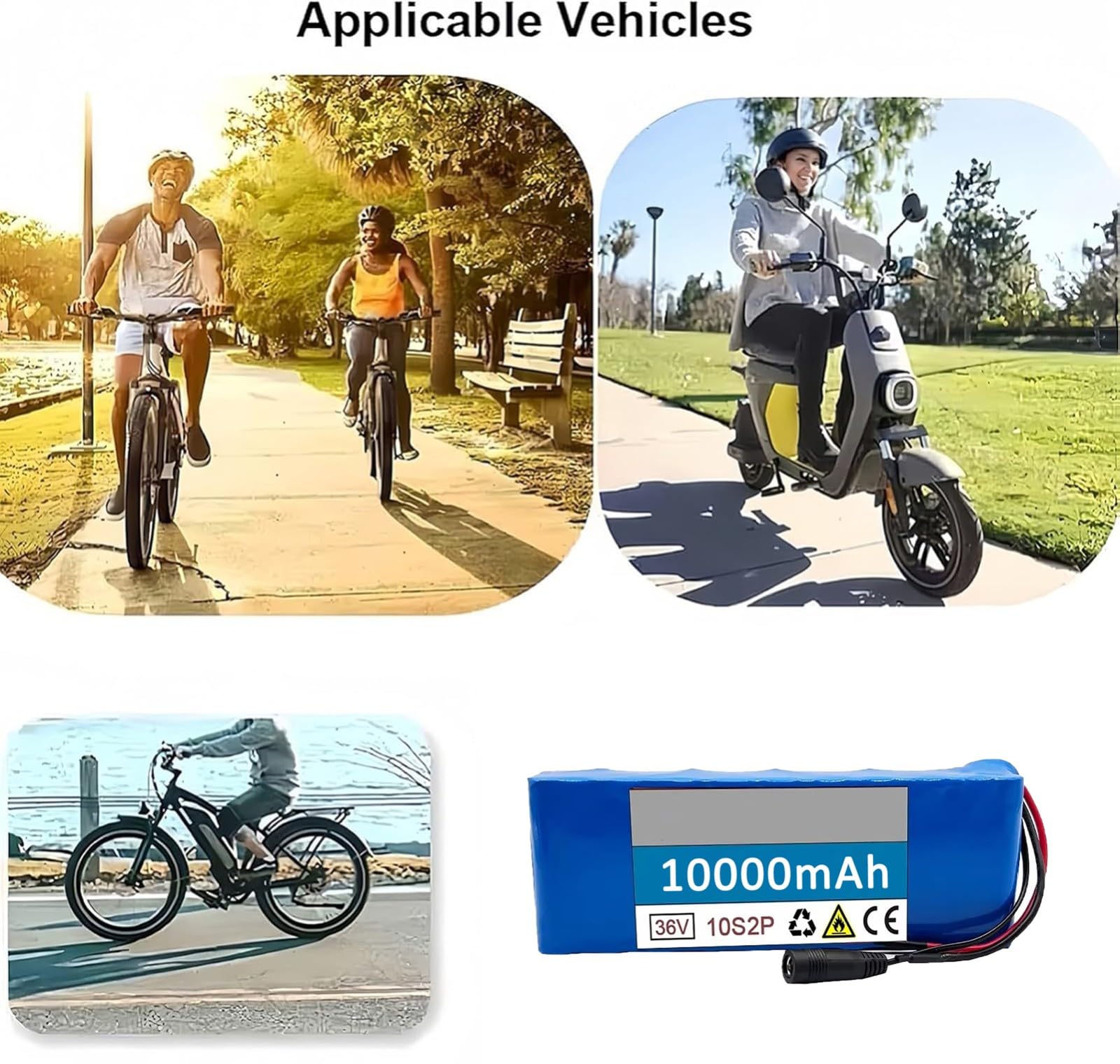 Batterie De Vélo Électrique 36 V 10 Ah, Batterie Rechargeable avec Carte De Protection BMS Et Chargeur, Batterie Lithium-ION Étanche pour Trottinette Électrique Et Kart Électrique