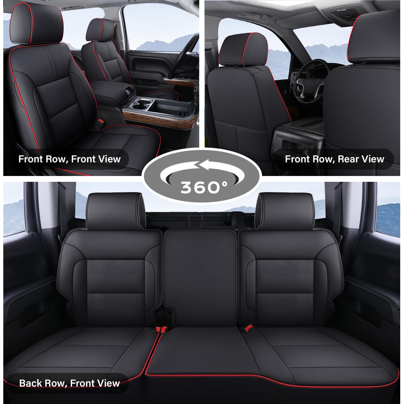 Coverado Chevy Silverado Seat Covers Full Set, Faux Leather Car Seat Covers Fit for 2014-2018 1500, 2015-2019 2500HD 3500HD Chevy Silverado GMC Sierra Crew Double Extended Cab (Red)