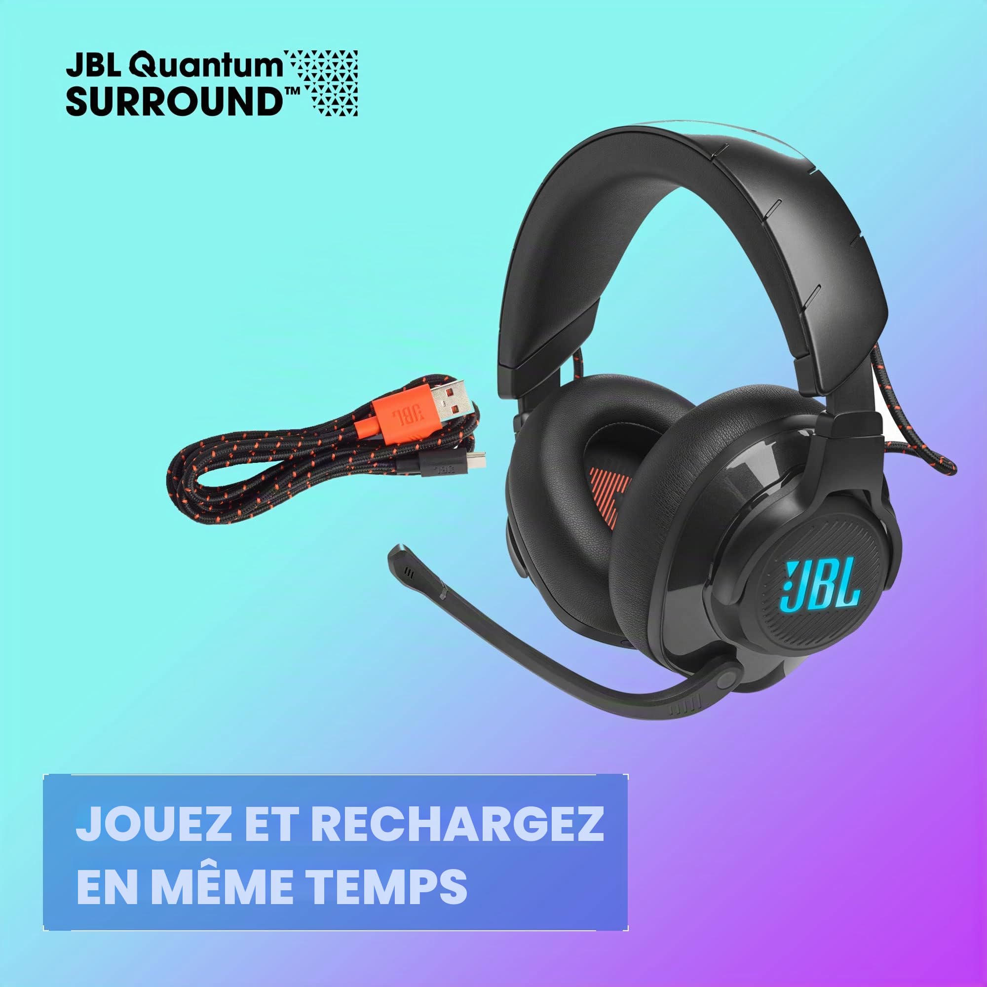 JBL Casque sans Fil Quantum 610 2,4 GHz : Batterie 40h, Pilotes de 50 mm, Compatible avec Les Jeux PC et Console, Noir, Taille M
