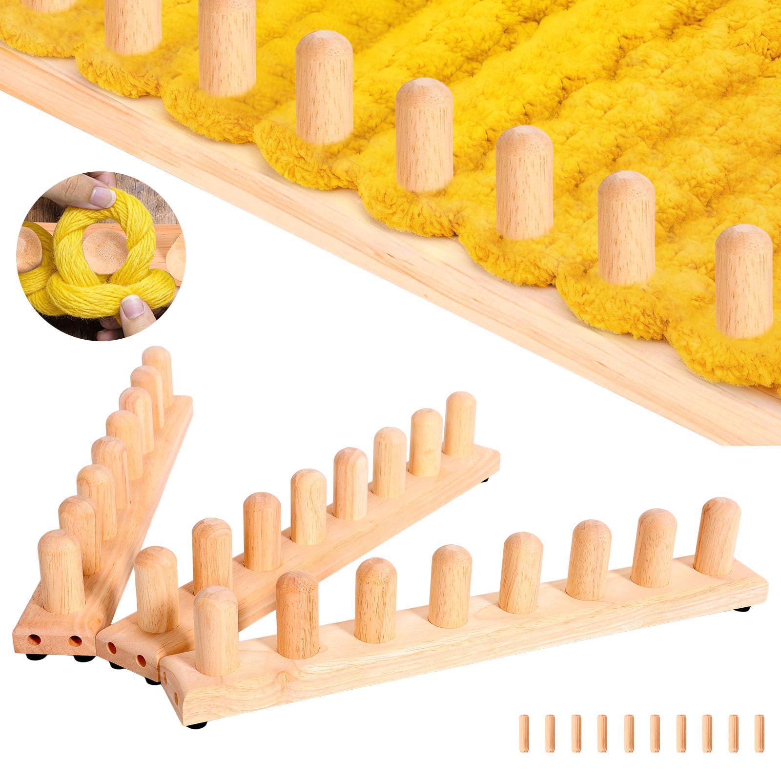 Drewniany zestaw maszyn do robienia na drutach, ręcznie tkanych krzeseł do szali i koców, rękodzieło DIY, naturalne drewno sosnowe, modułowe, rozszerzalne, do grubej dzianiny i wełny, łatwy montaż bez