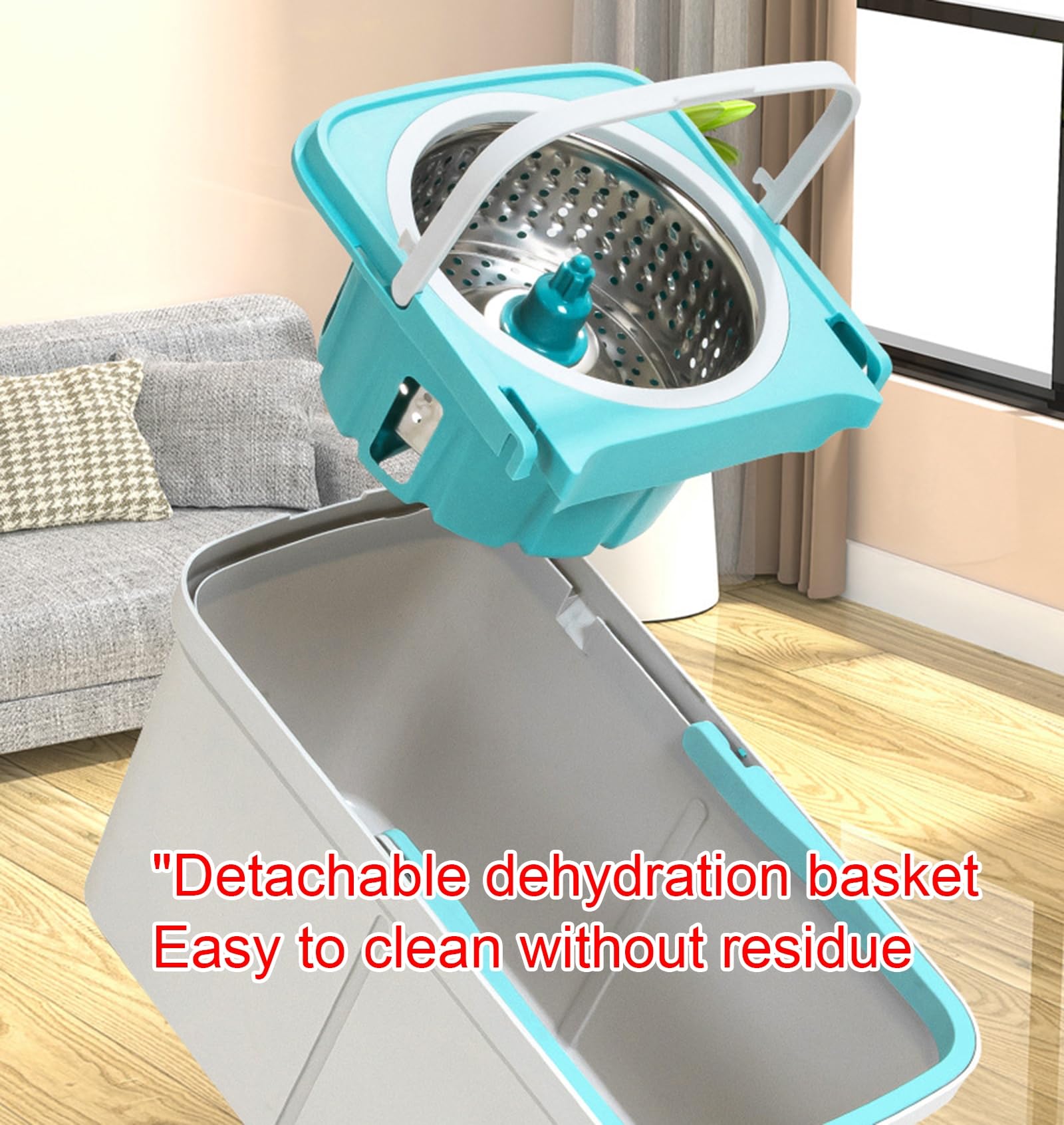 Juego de fregona giratoria y Cubo, fregona giratoria de Microfibra con 2 Almohadillas, Pedal Giratorio y Cubo con escurridor para la Limpieza de Suelos - Ideal para el hogar y la