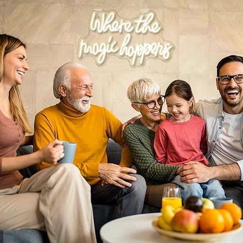 Miniatura 5 de Letrero de neón con texto en inglés Where The Magic Happens, luz LED blanca cálida para decoración de pared, letras alimentadas por USB, luz de neón