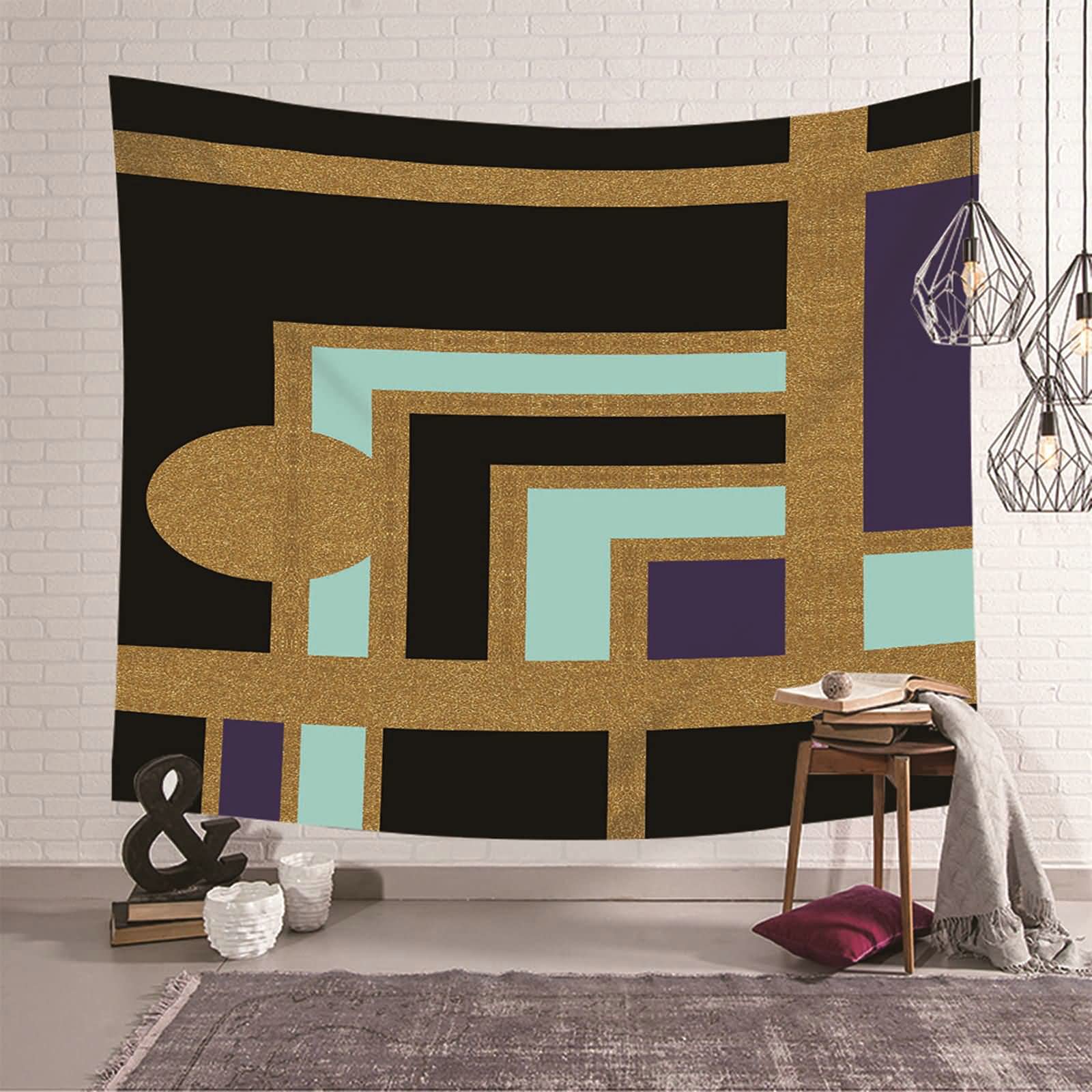 Tapiz de pared geométrico en marrón y negro de 150x130 cm para renovar tu salón