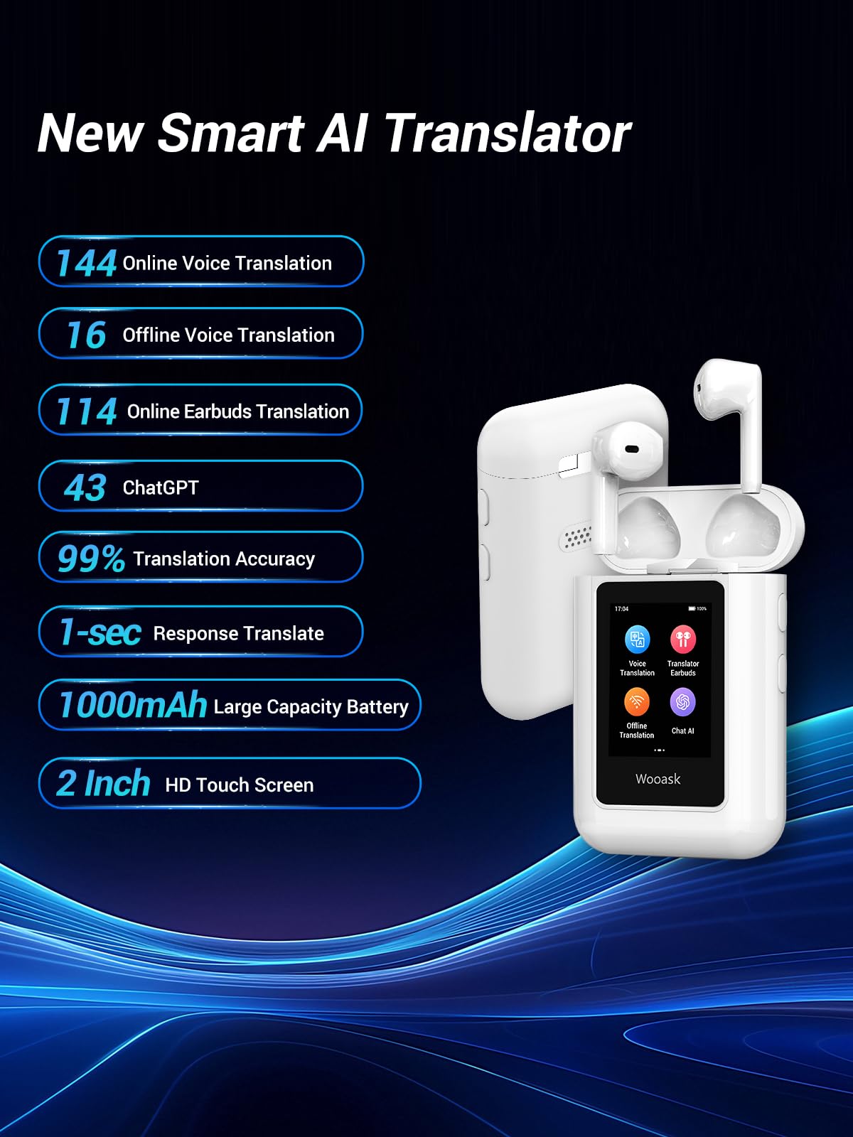 Wooask A8 Translation Earbuds, AI Translation Earbuds Real Time No