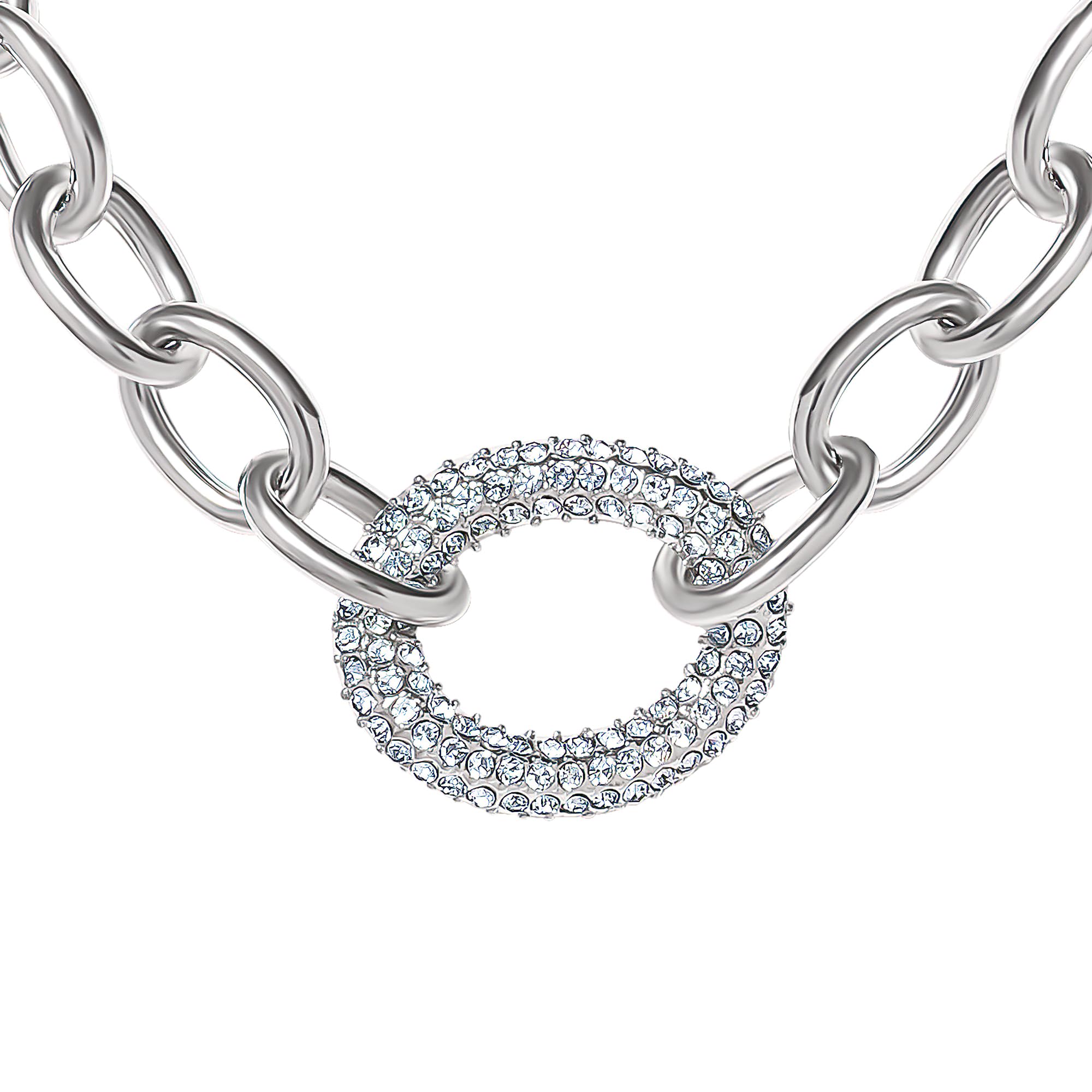 Jessica Simpson Chunky Necklace for Women, Silver-Tone Thick Chain Necklace with Crystal Pendant, Silver Jewelry
