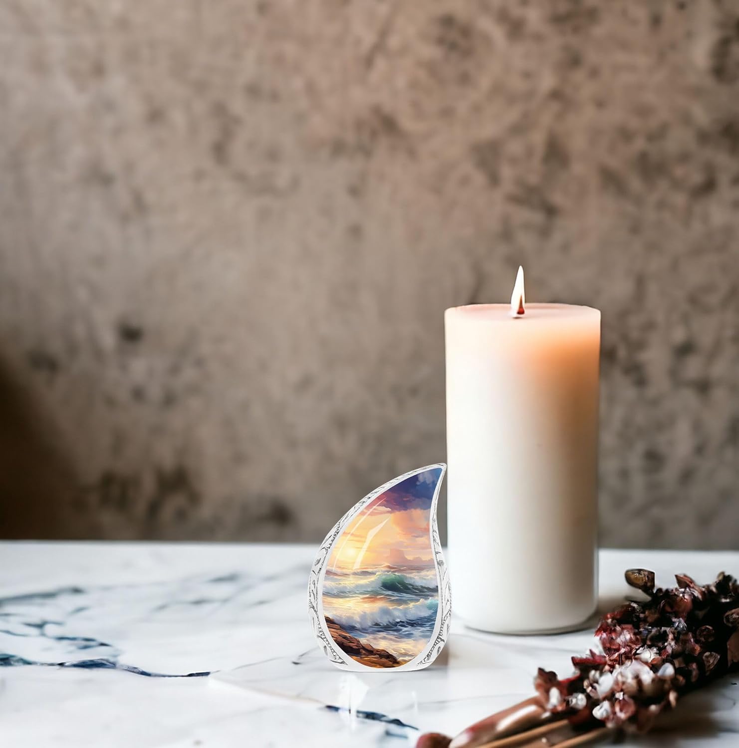 Mini Sunset Over Ocean Waves Teardrop Keepsake Urns - 3 Inch, 2 Pcs for Adults & Mother - Cremation Urns for Human Ashes
