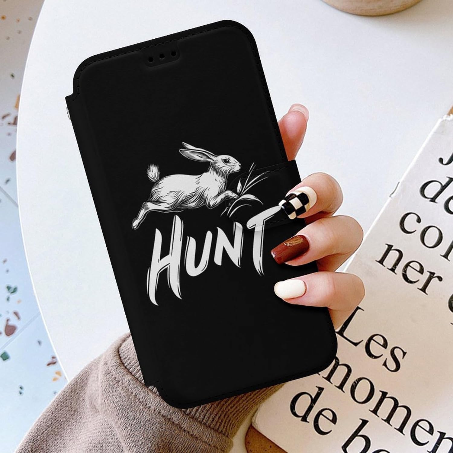 Hunt Hunting Rabbits Running Compatible with iPhone 16/16 Plus/16 Pro/16 Pro Max/16 E Case Phone Wallet Card Holder Flip Cover with Wrist Strap