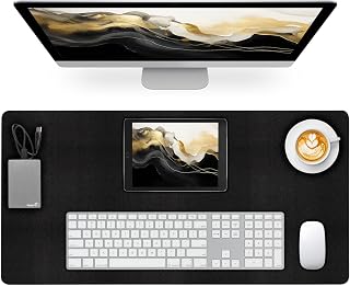 Leather Desk Pad Mat, Black Desk Mat, 23.6" x 13.7" | Non-slip and Waterproof Computer Mat, Desk Protector for Office/Home, Desk Accessories