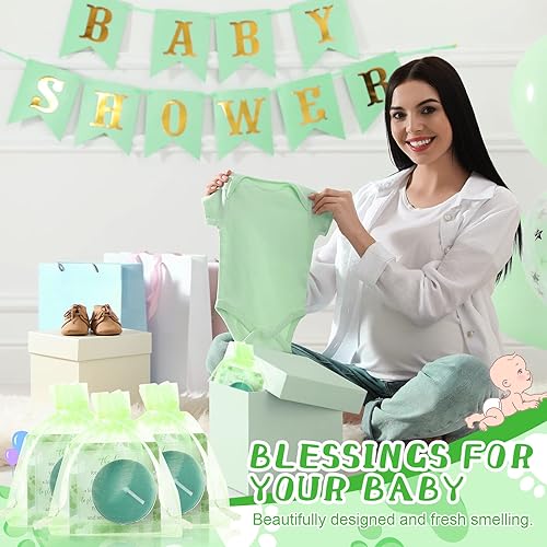 Miniatura 4 de 50 juegos de recuerdos de fiesta de baby shower, incluyendo 50 piezas de velas de té sin aroma para baby shower, bolsas de regalo y tarjetas para