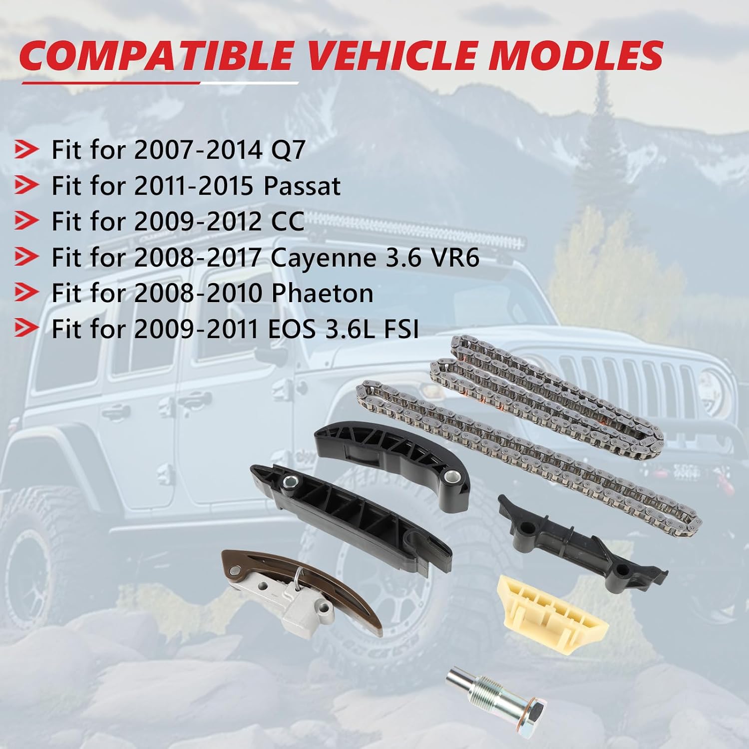 Enging Timing Chain Kit 03H109509A 03H103465 Fits for 2008-2017 Cayenne 3.6L VR6, for Passat/Passat CC/Phaeton/EOS/CC 3.6L FSI, for 2007-2014 Q7 3.6L FSI Engine 03H 109 513 B