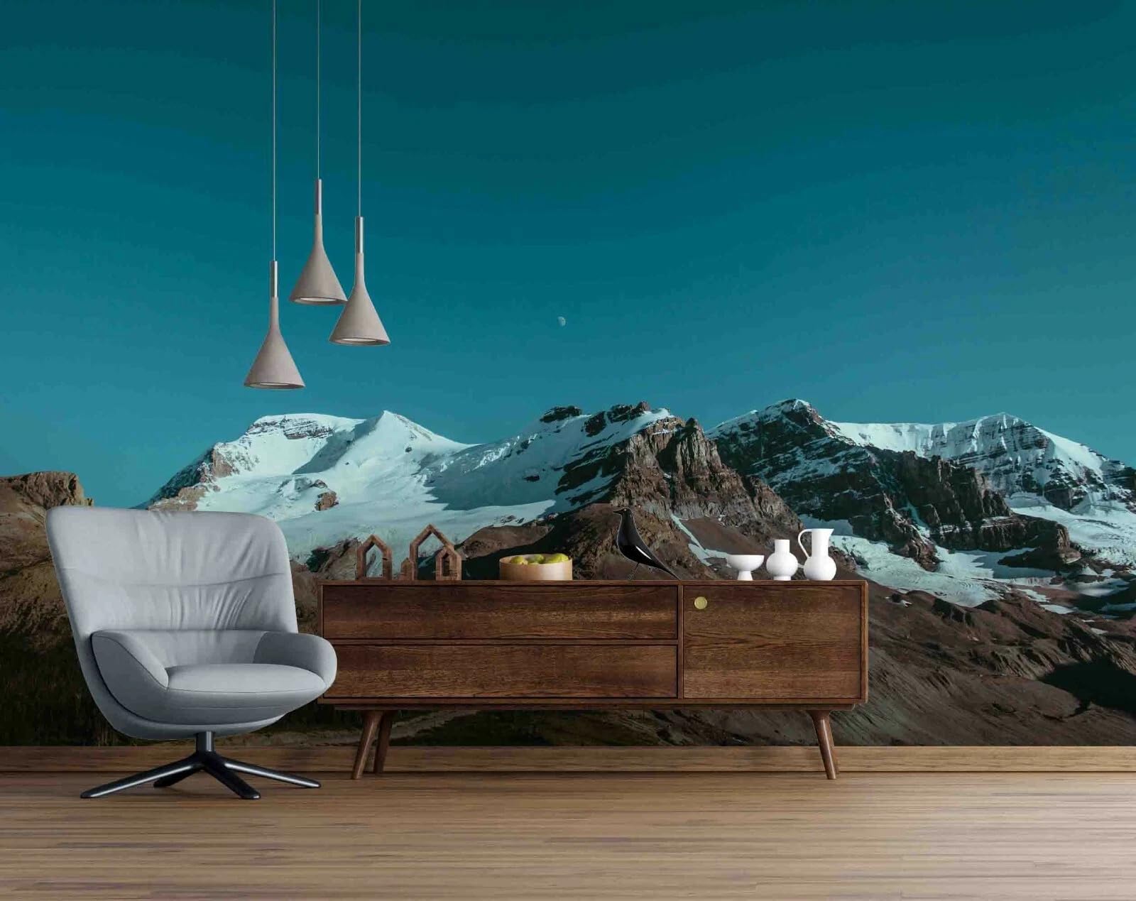 Papier peint panoramique paysage montagne enneigée 150x105 cm | Peinte murale salon et chambre
