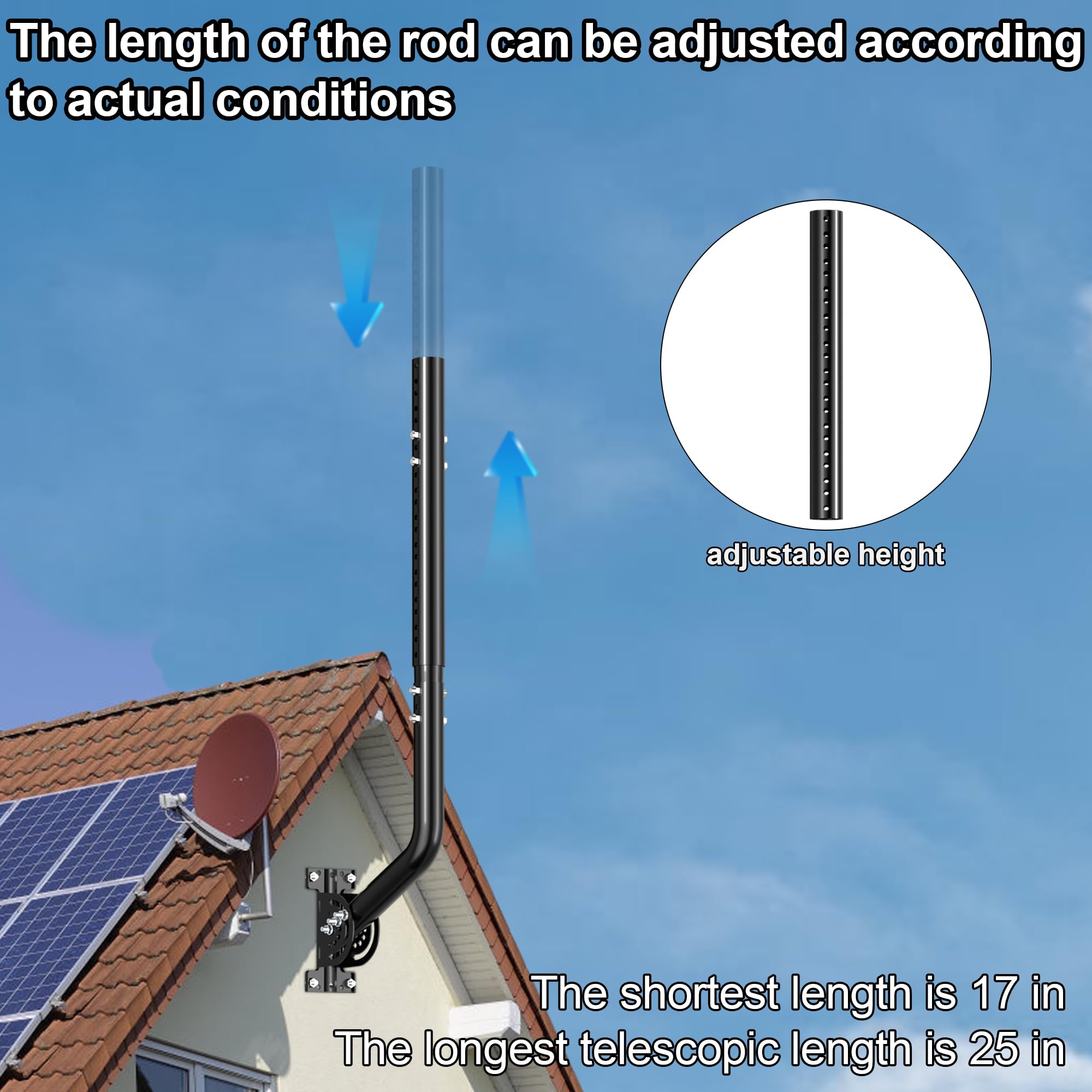 Palo antenna universale per TV, satellite, radio, antenne WiFi, Star-link (Nero-71-101cm)
