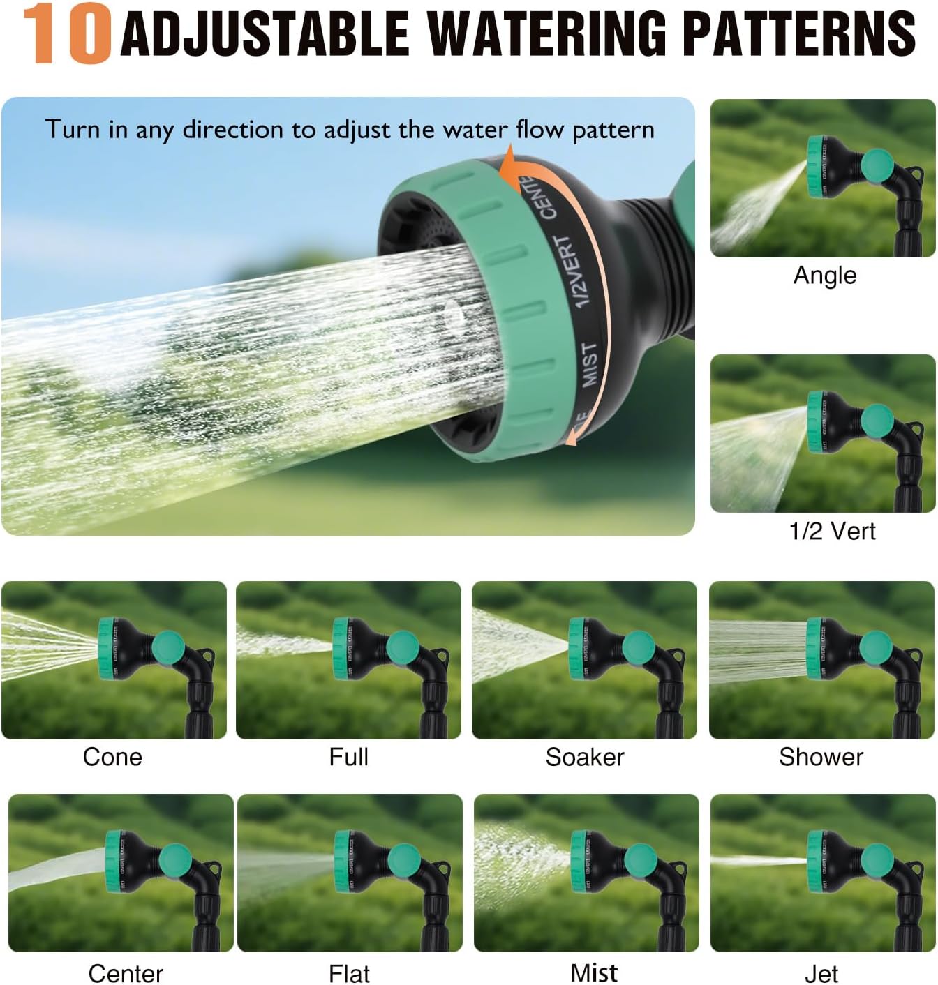 Yesker Watering Wand for Garden Hose, 36-54 Inch Adjustable, 10 Spray Patterns, Sprayer Wand with Pivoting Head, Garden Hose Nozzle with Thumb Flow Control, Ideal for Water Hanging Baskets and Shrubs