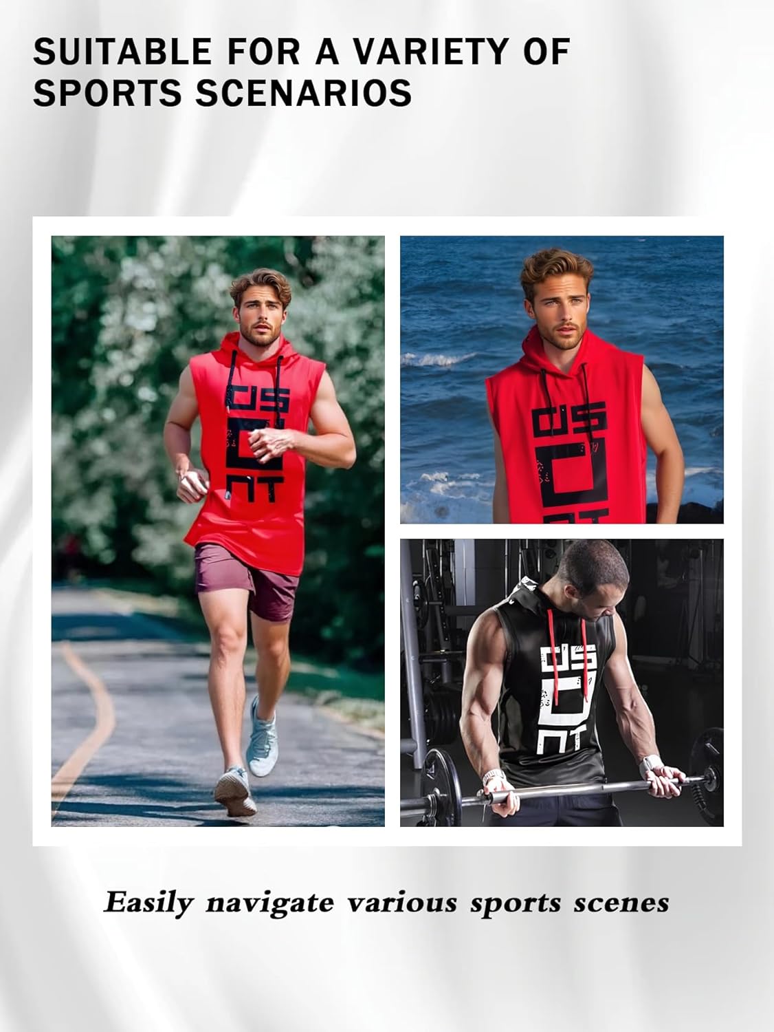 3-Pack Men's Sleeveless Hoodie - Polyester Quick-Dry Workout Vest for Gym, Running & Fitness - Image 7