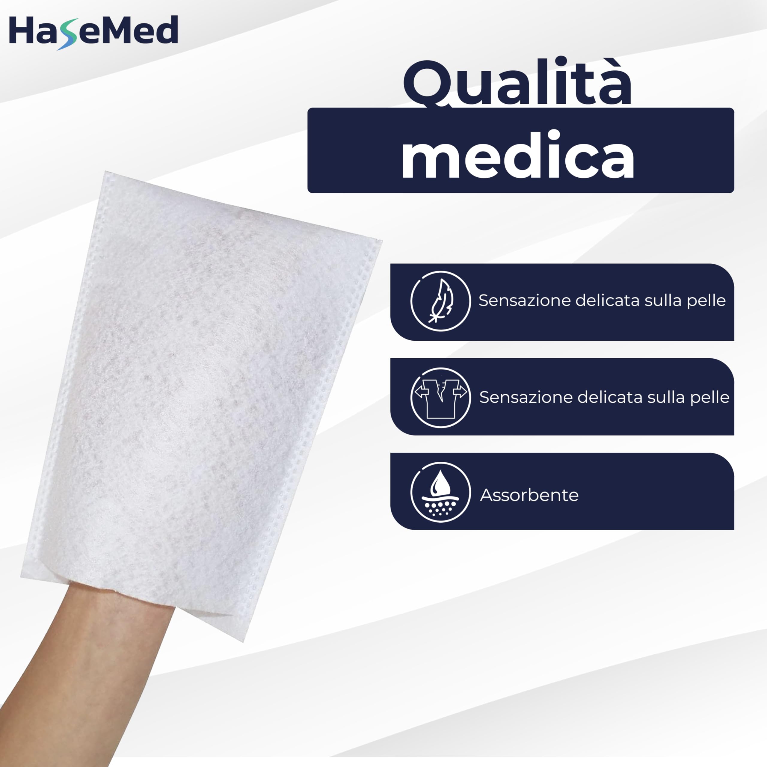 HaseMed Guanti monouso (15 x 22 cm), 10 x 50 pezzi, igienici e morbidi, per la cura del corpo e intimo, delicati sulla pelle e assorbenti, in tessuto non tessuto antistrappo