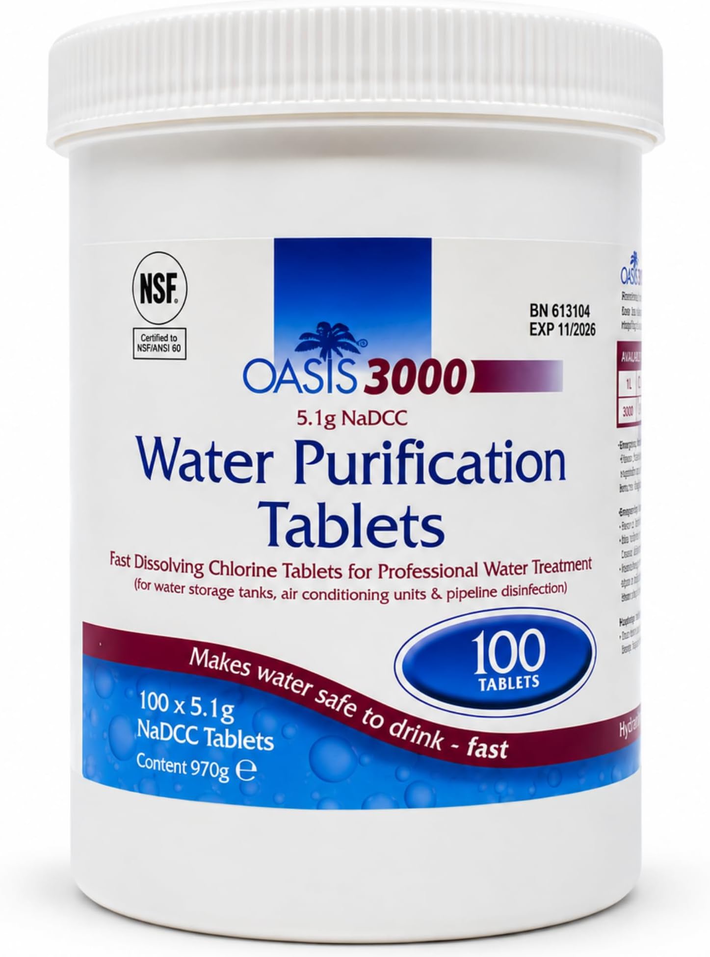 Oasis 3000 Water Purification Tablets, 100 Tablets