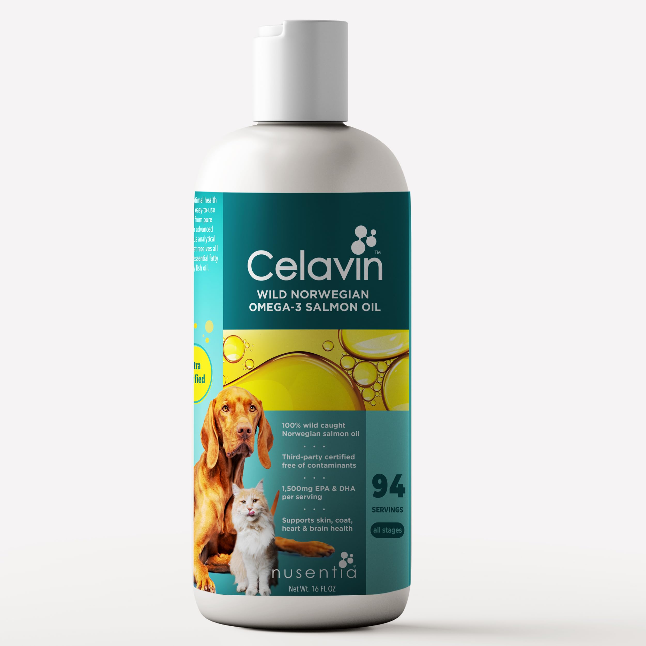 Wild Nordic Salmon Oil for Dogs & Cats, 96 Servings, Pure Omega-3 Fish Oil Liquid, Dry Itchy Skin Relief, Allergy Support, Hip & Joint - EPA & DHA -