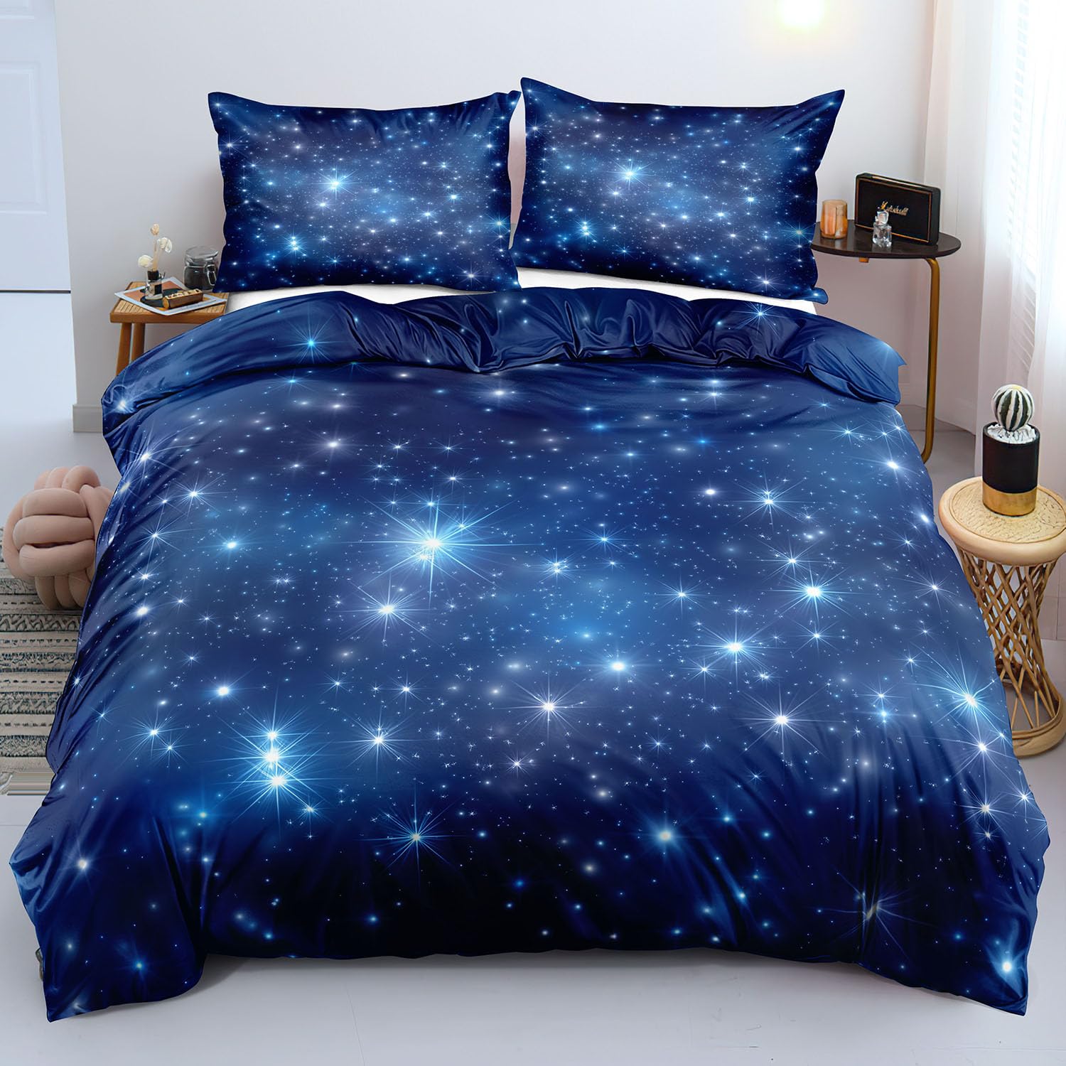 Parure de lit univers 200x200 housse de couette lune réversible lit 2 places