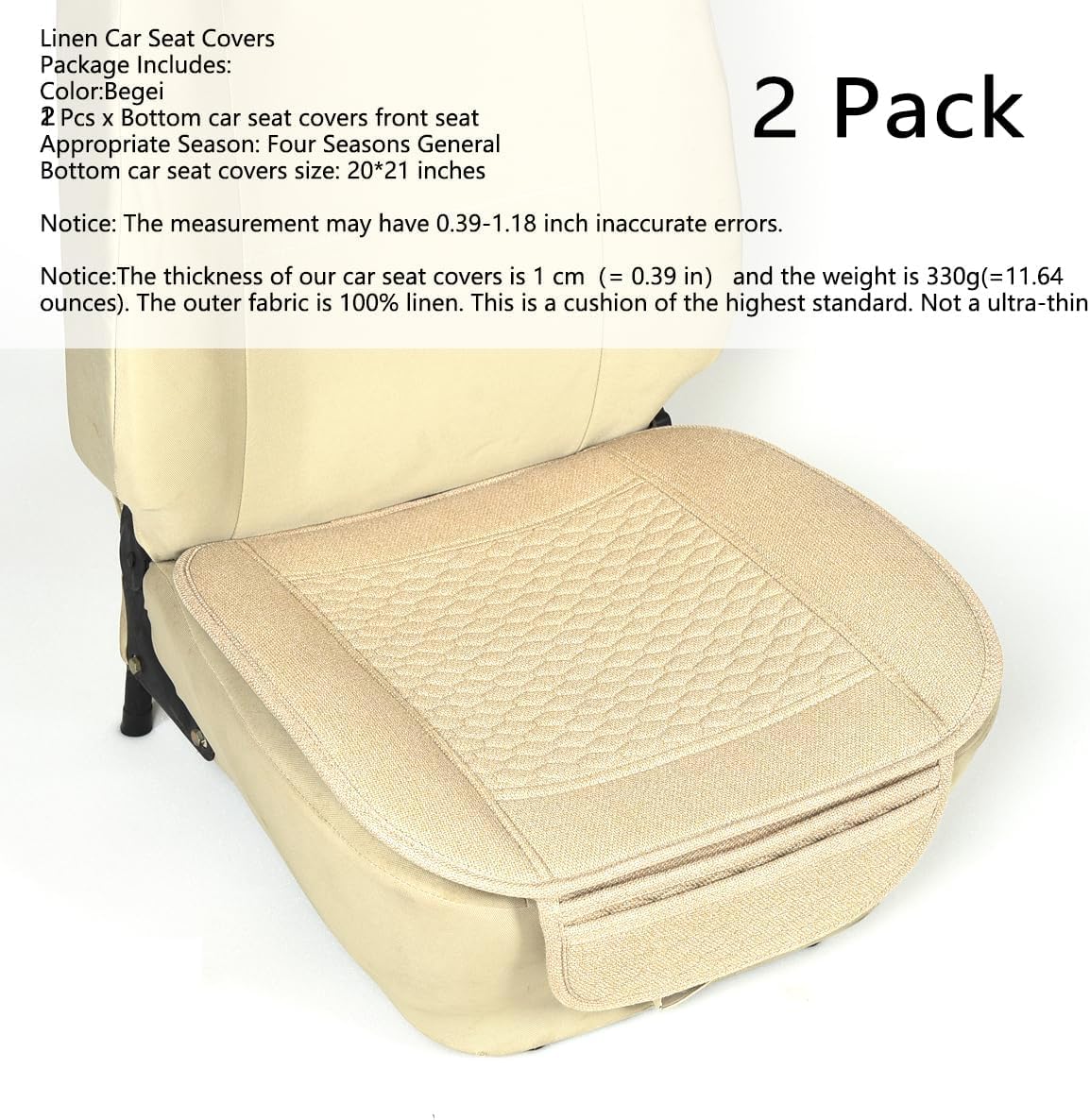 Linen Car Seat Covers,Cooling Bottom Seat Covers for Cars,Universal Car Seat Pad Cushion Breathable,Ventilated Only 2Pc Front Seat