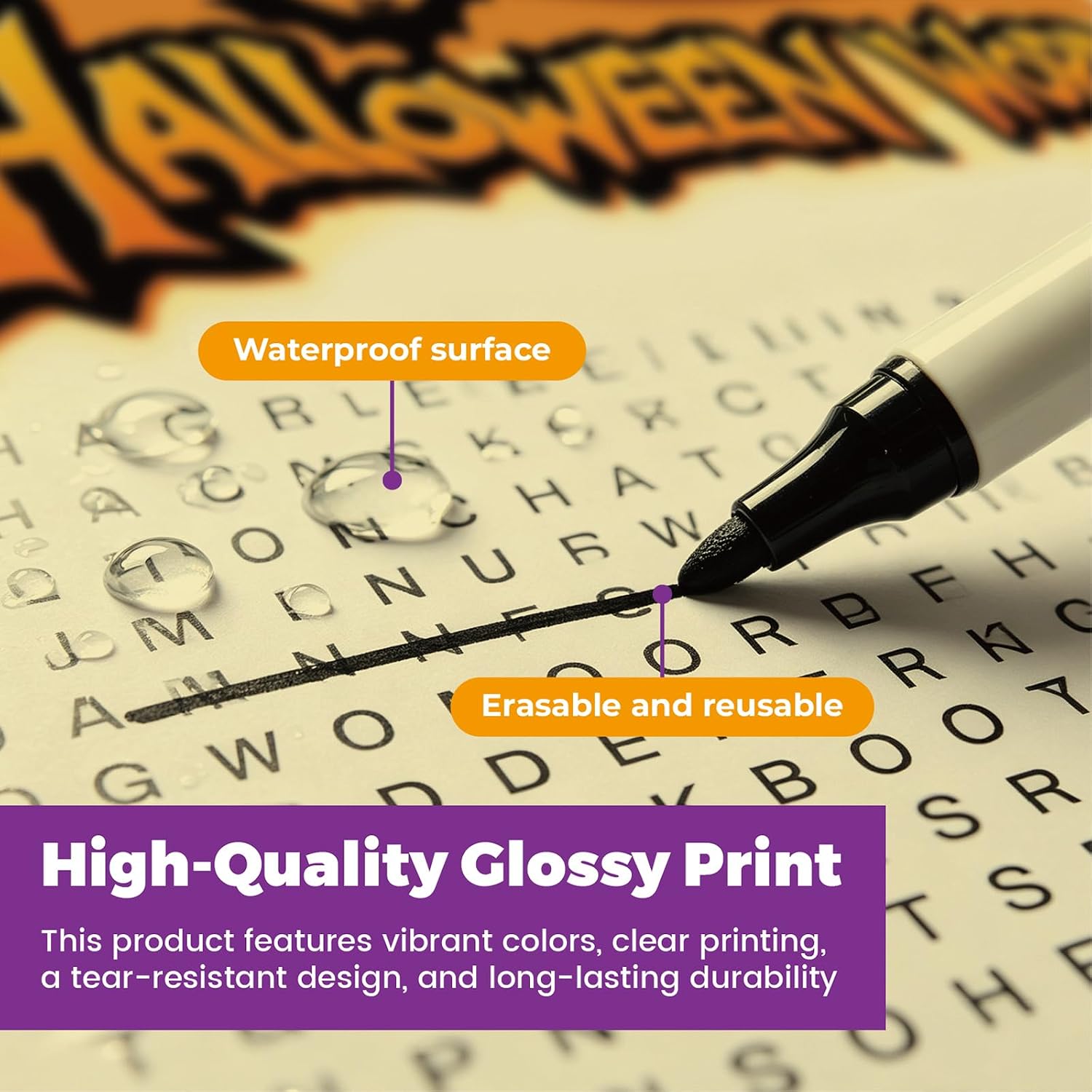 WBCPATY Giant Halloween Word Search Poster Game Large Size 53" X 36"
