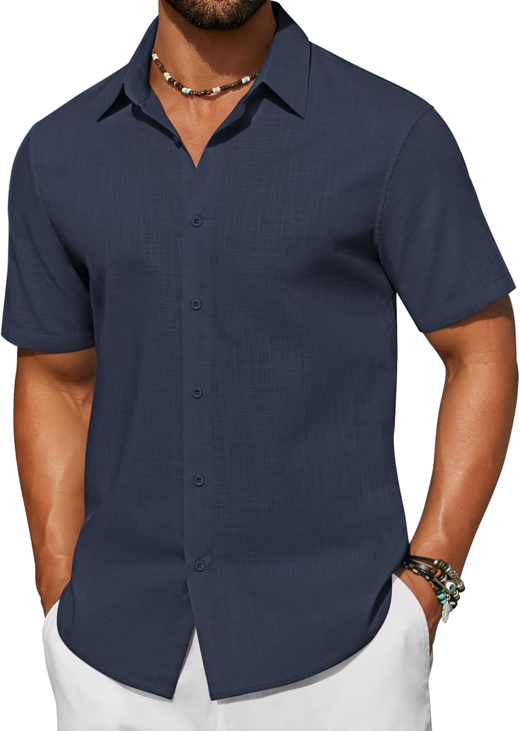 COOFANDY Men's Short Sleeve Button Down Shirt Casual Cotton Shirts Beach Summer Linen Shirts with Pocket