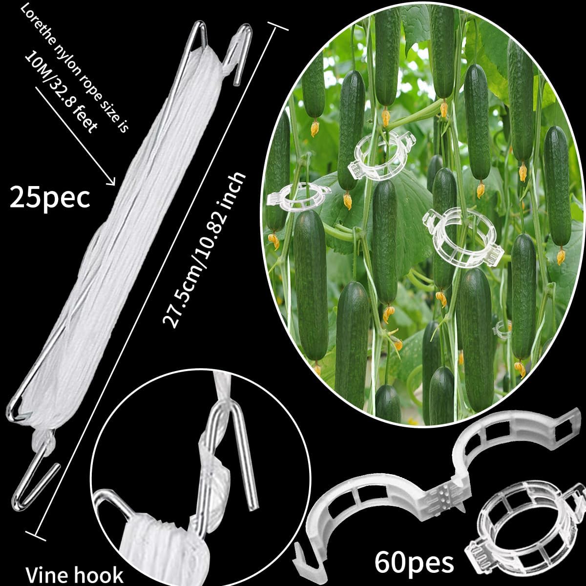 85pcs Tomato Support J Hooks with String, Plant Climbing J Hooks Set Plant Climbing Hook with 33ft Twine, Garden J Hooks &plant support clips Support Trellises For Support Plant Vegetable Fruit Flower