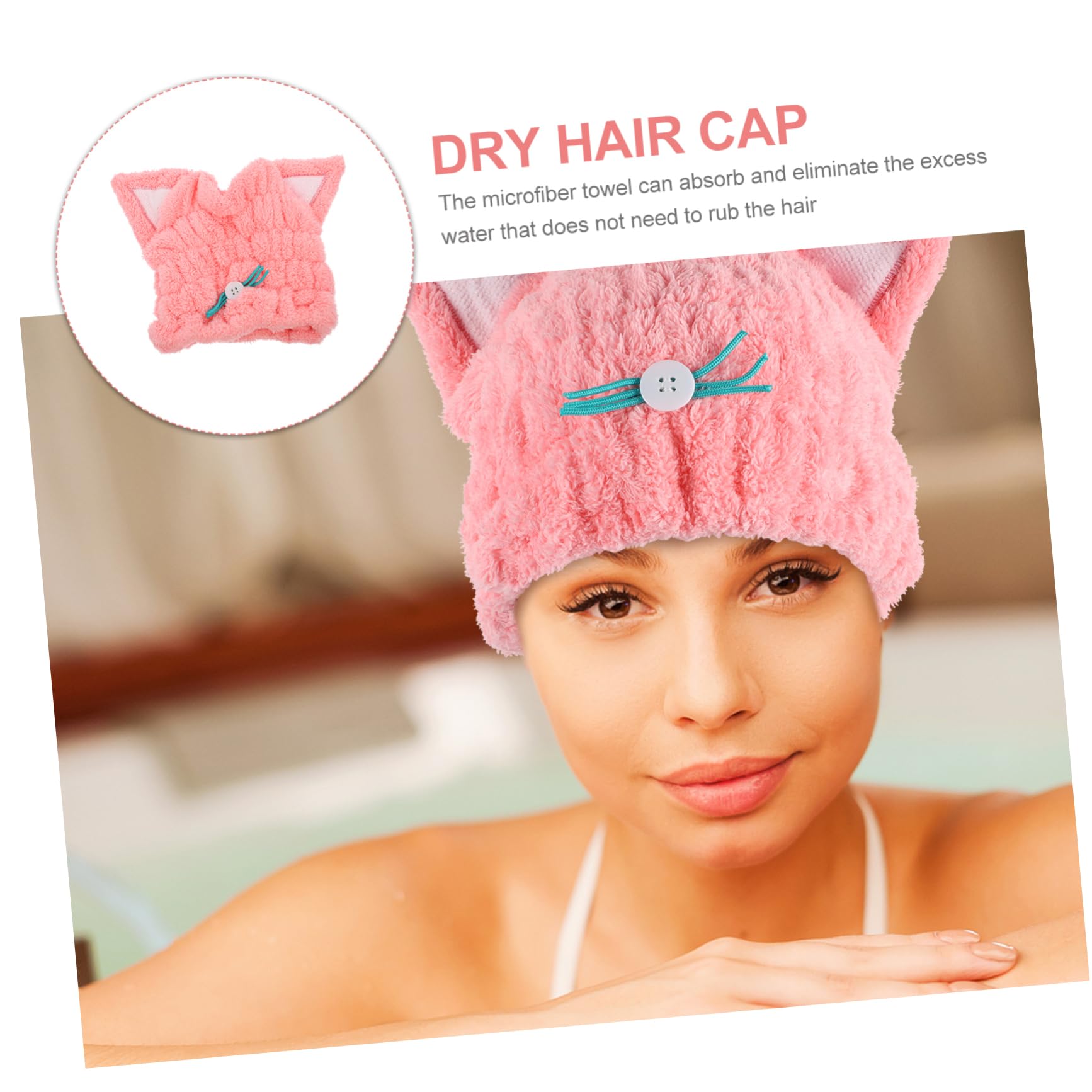 DOITOOL 3piezas Toalla De Secado De Cabello Diseño De Gato Cartoon Gorro De Microfibra Super Absorbente para Mujeres para Secar Cabello Rizado Liso o Tratado Towel Hat para Ducha y Baño