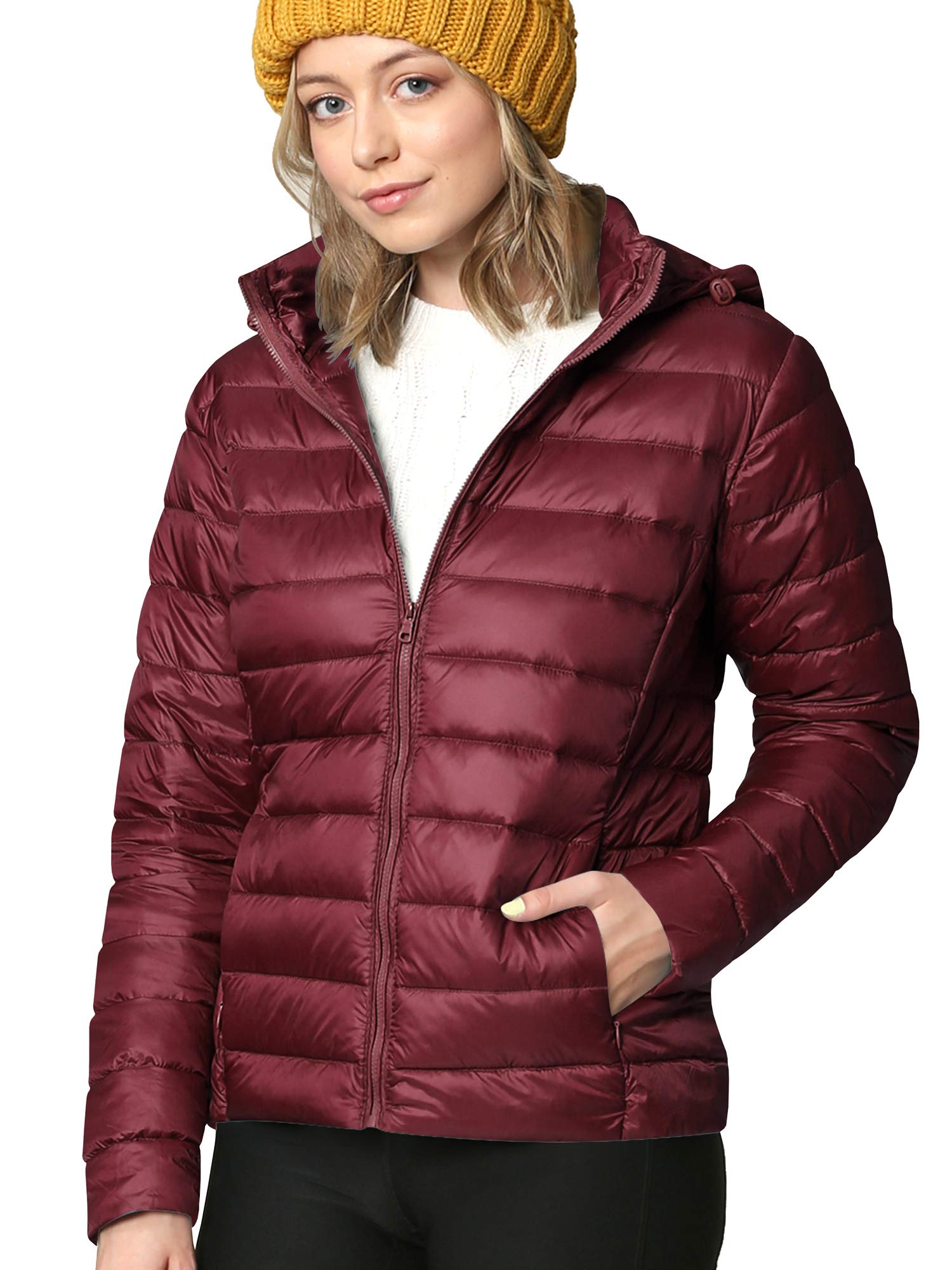 Lock and LoveWomen's Ultra Light Weight Packable Down Jacket with Removable Hoodie